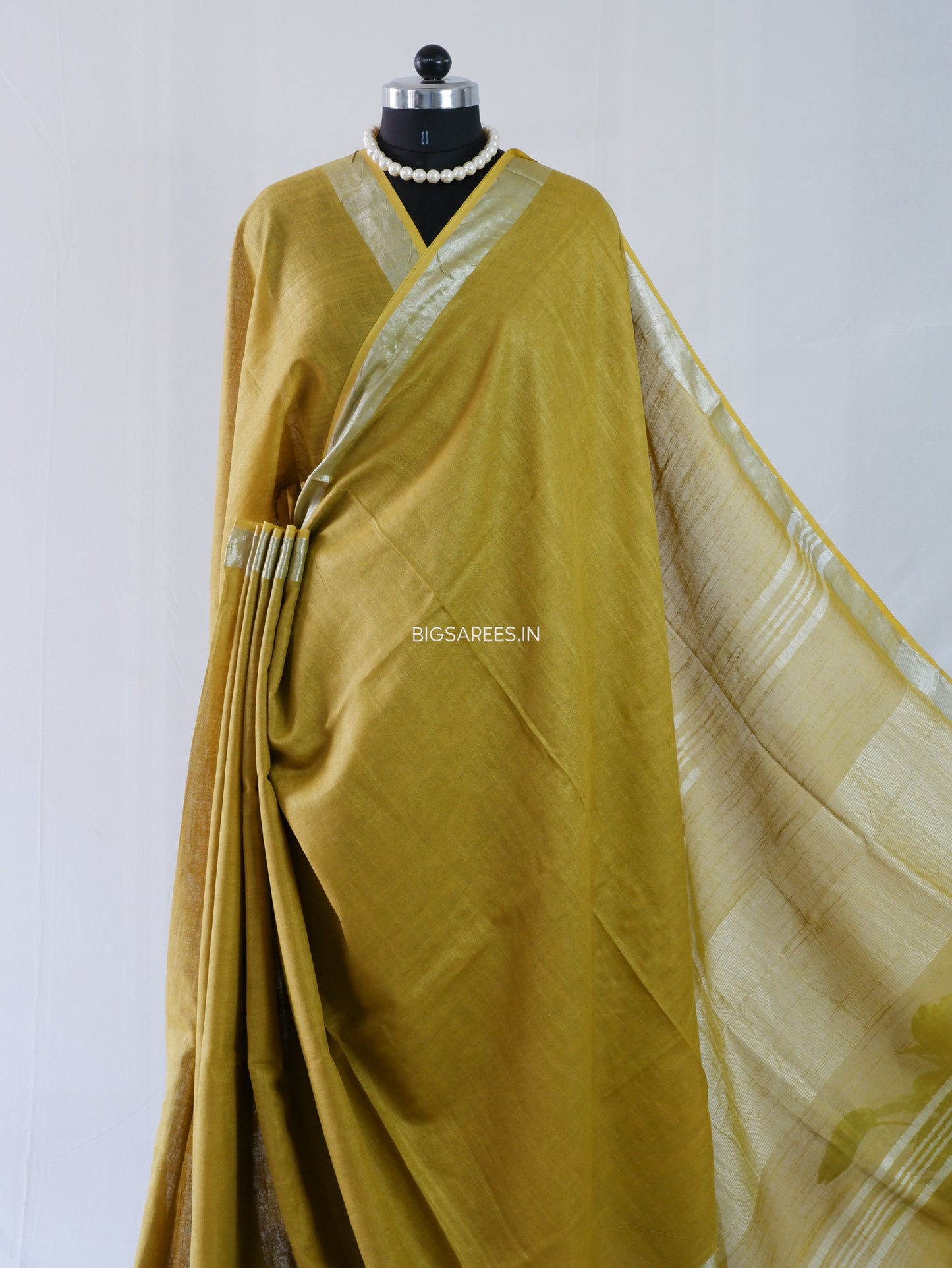 Cotton Linen Saree | Moss Green