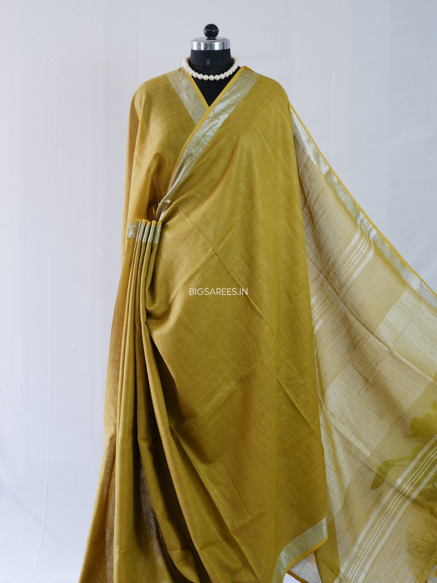 Cotton Linen Saree | Moss Green