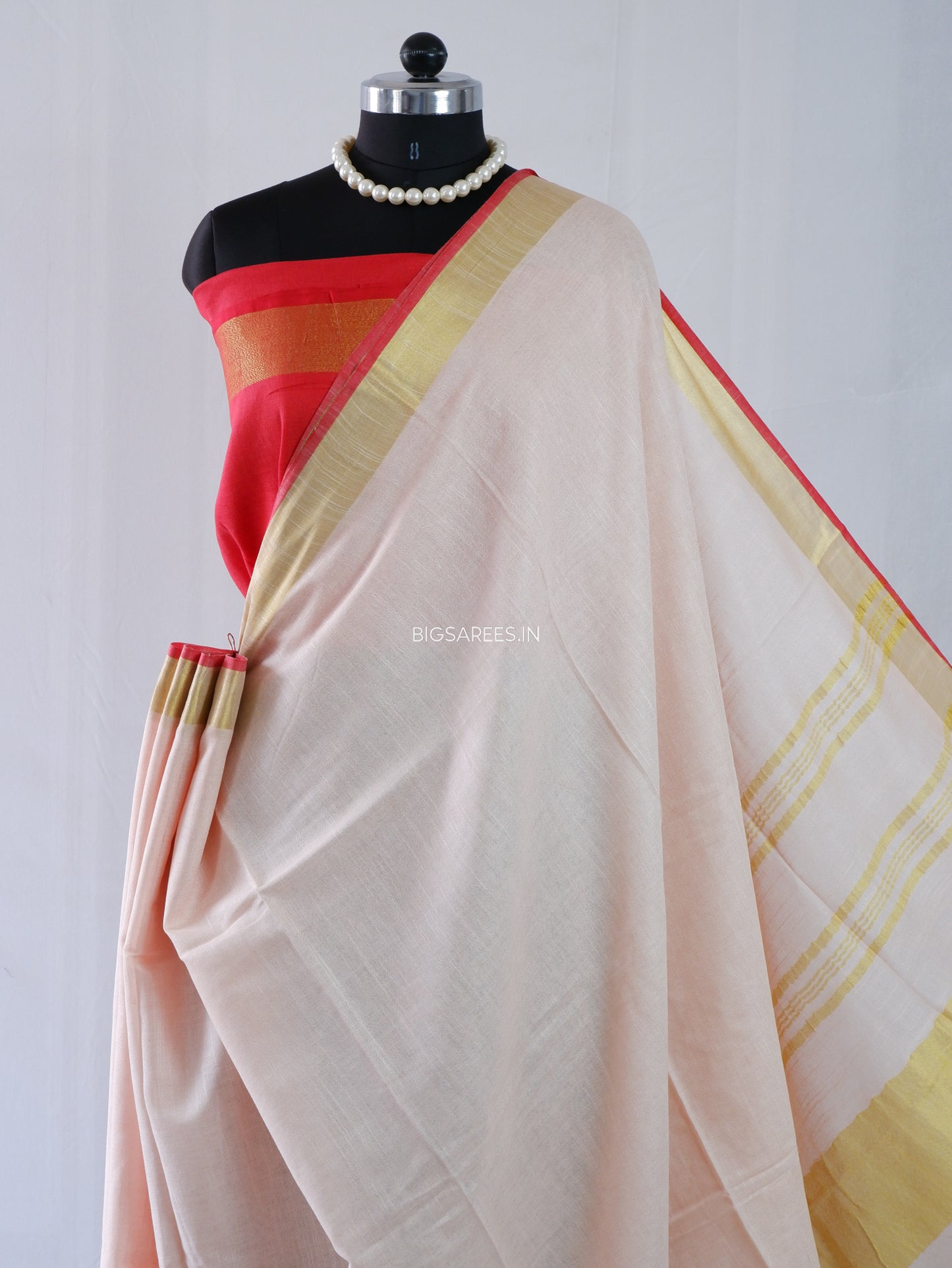 Cotton Linen Saree | Light Pink