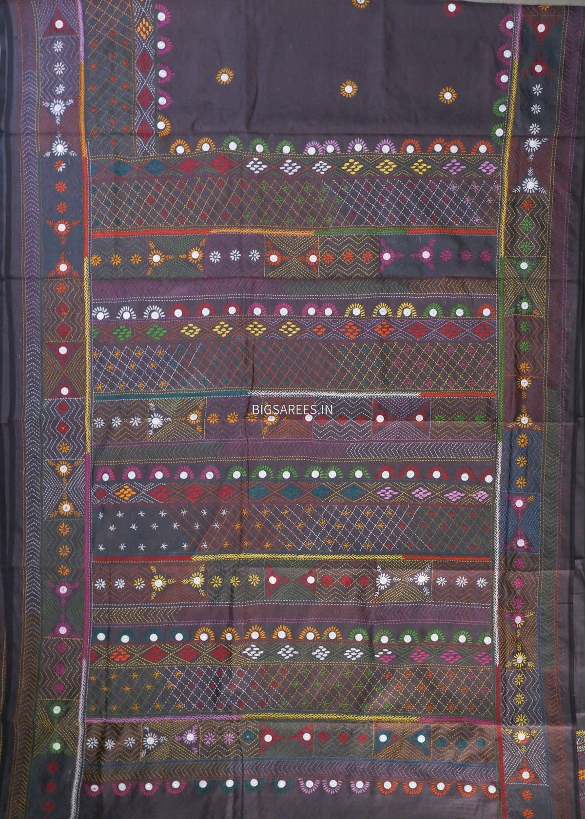 Lambani Hand-Embroidered Saree | Art Silk | Grey