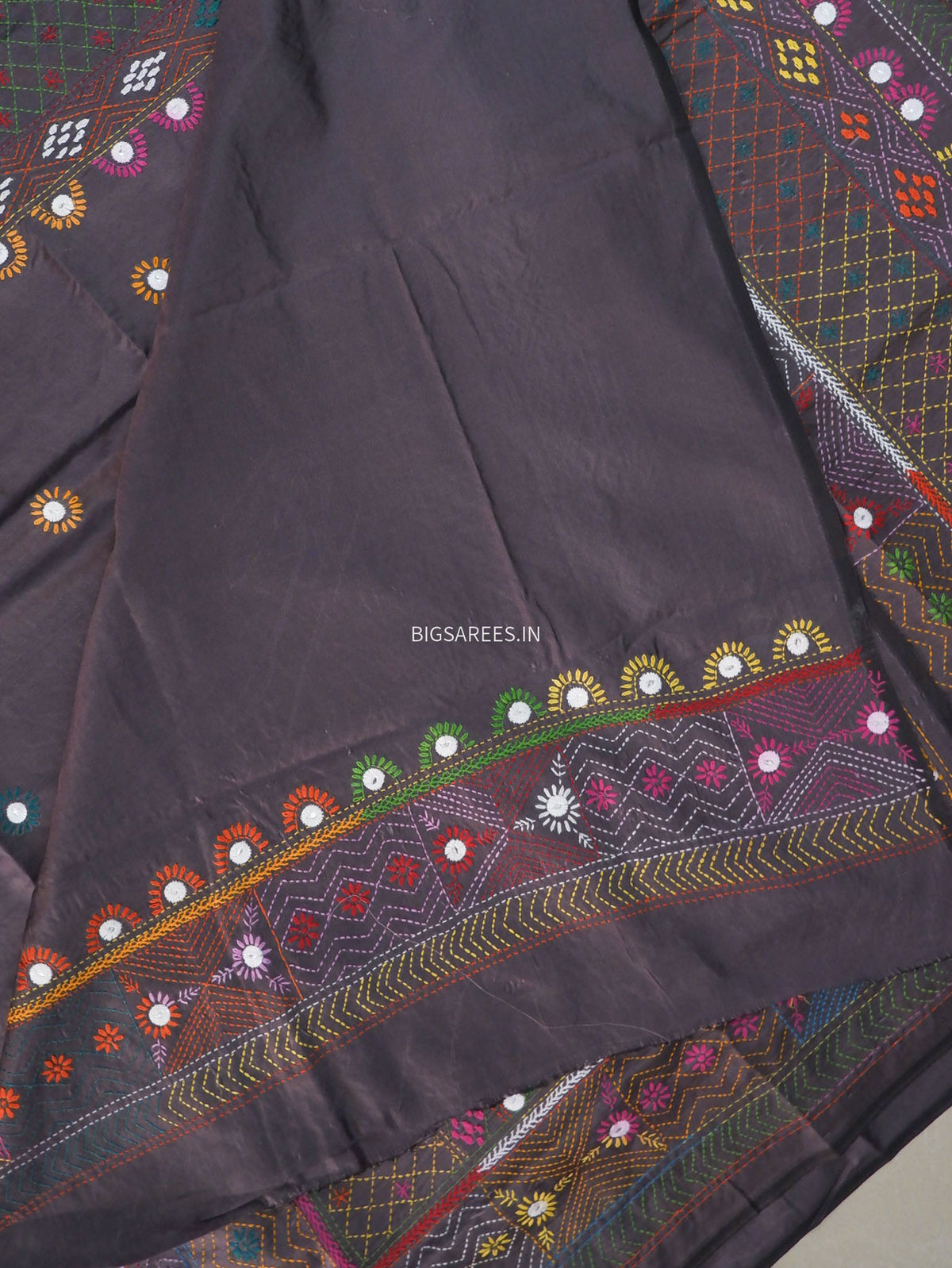 Lambani Hand-Embroidered Saree | Art Silk | Grey