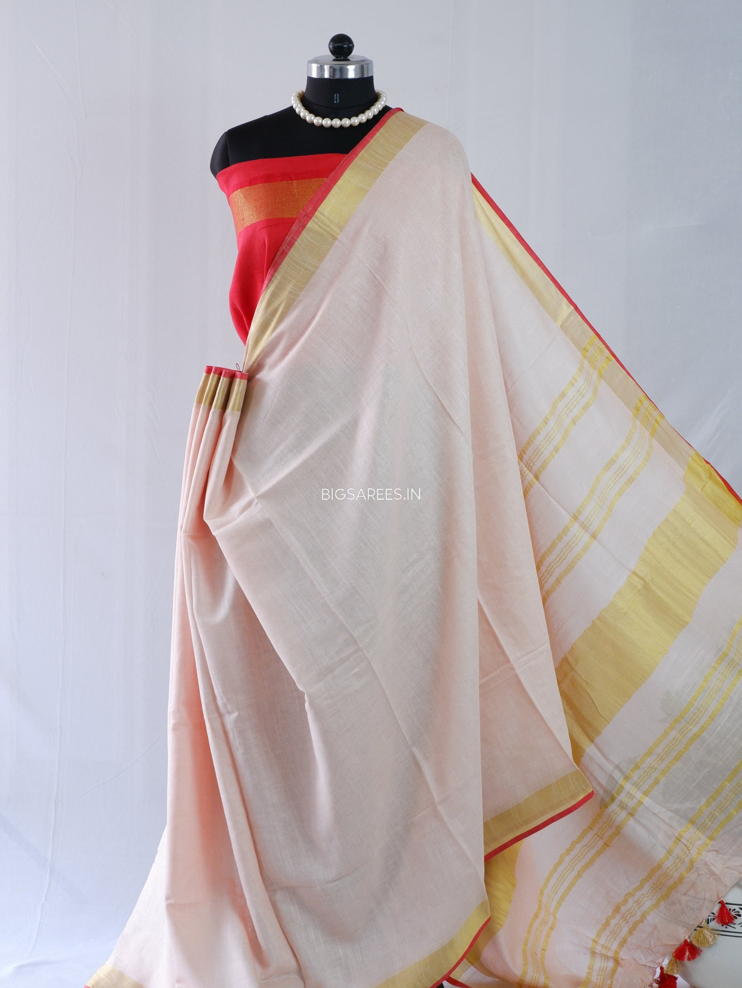 Cotton Linen Saree | Light Pink