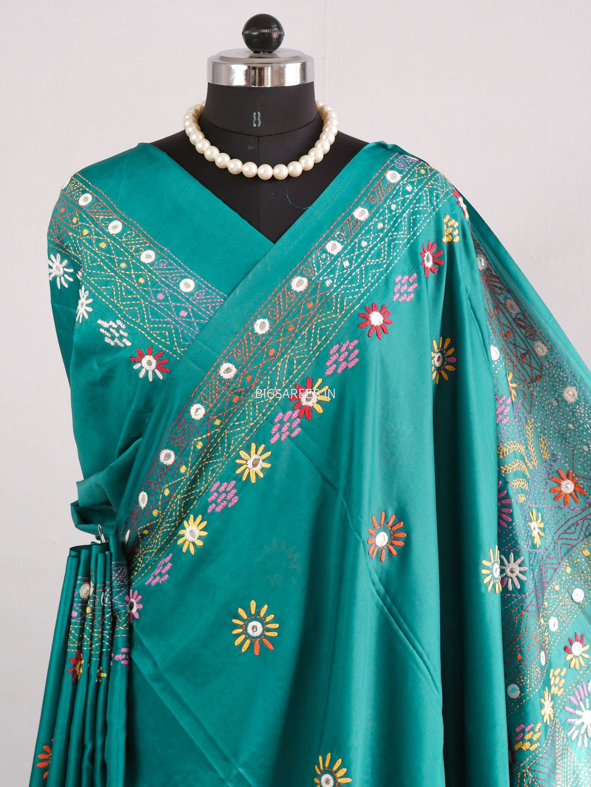 Lambani Hand-Embroidered Saree | Art Silk | Teal