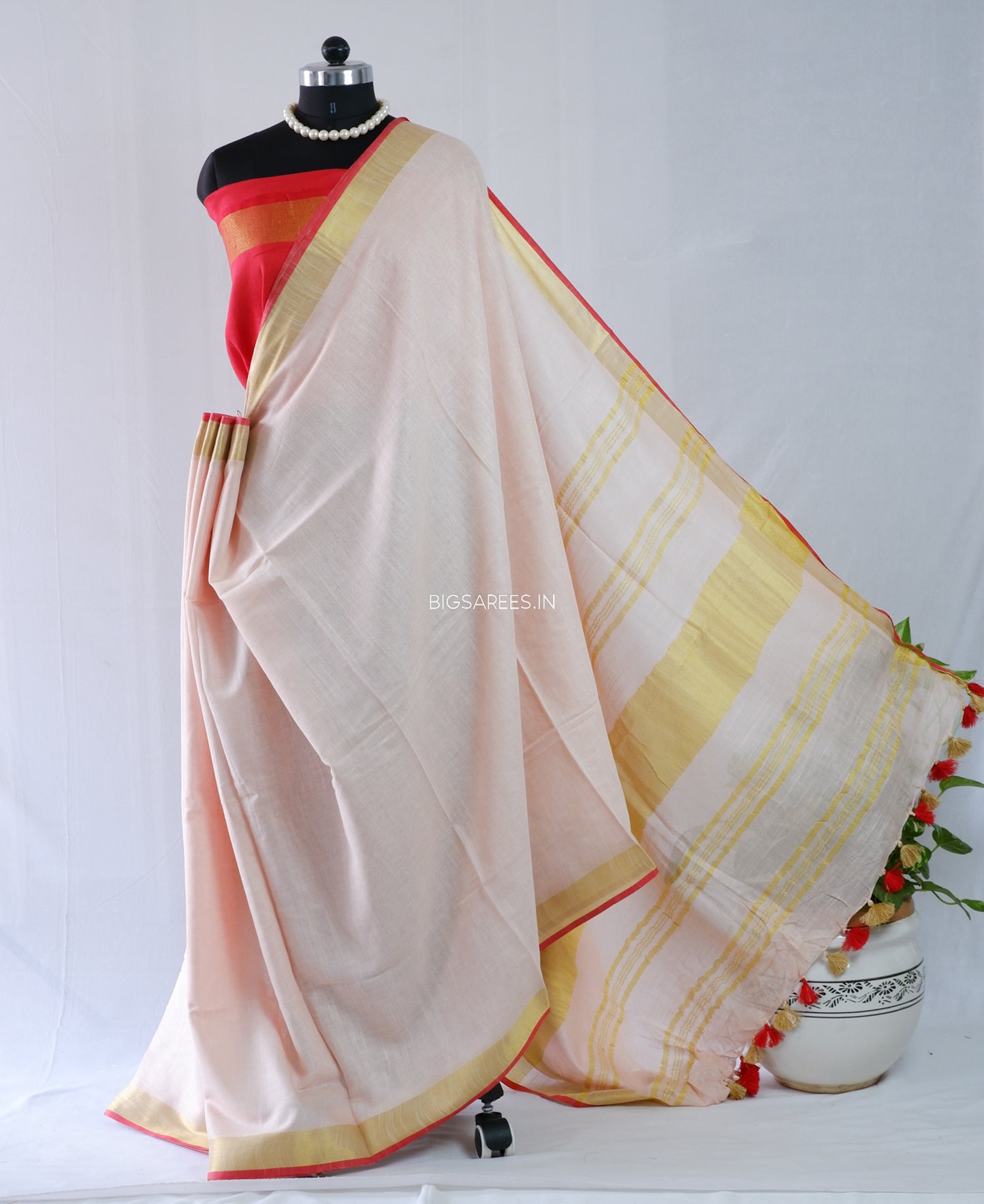Cotton Linen Saree | Light Pink