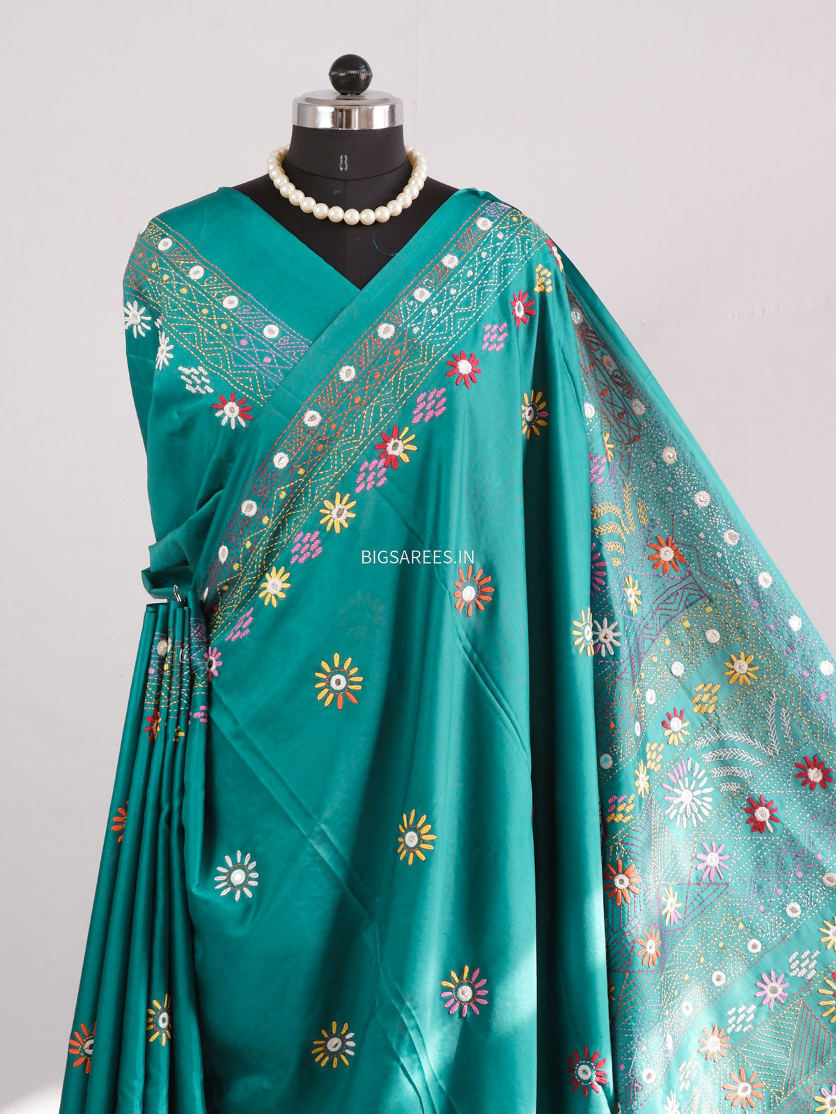 Lambani Hand-Embroidered Saree | Art Silk | Teal