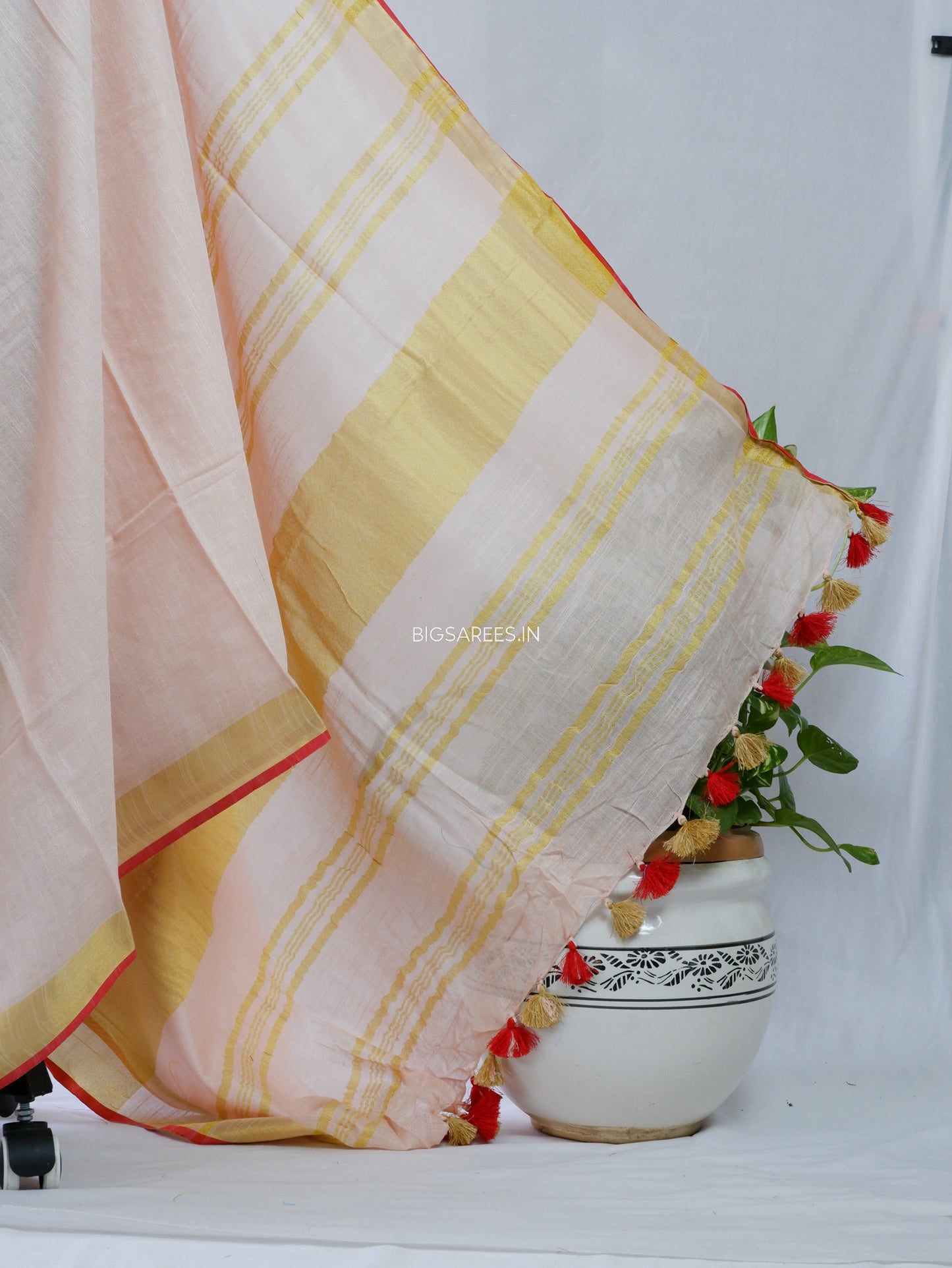 Cotton Linen Saree | Light Pink
