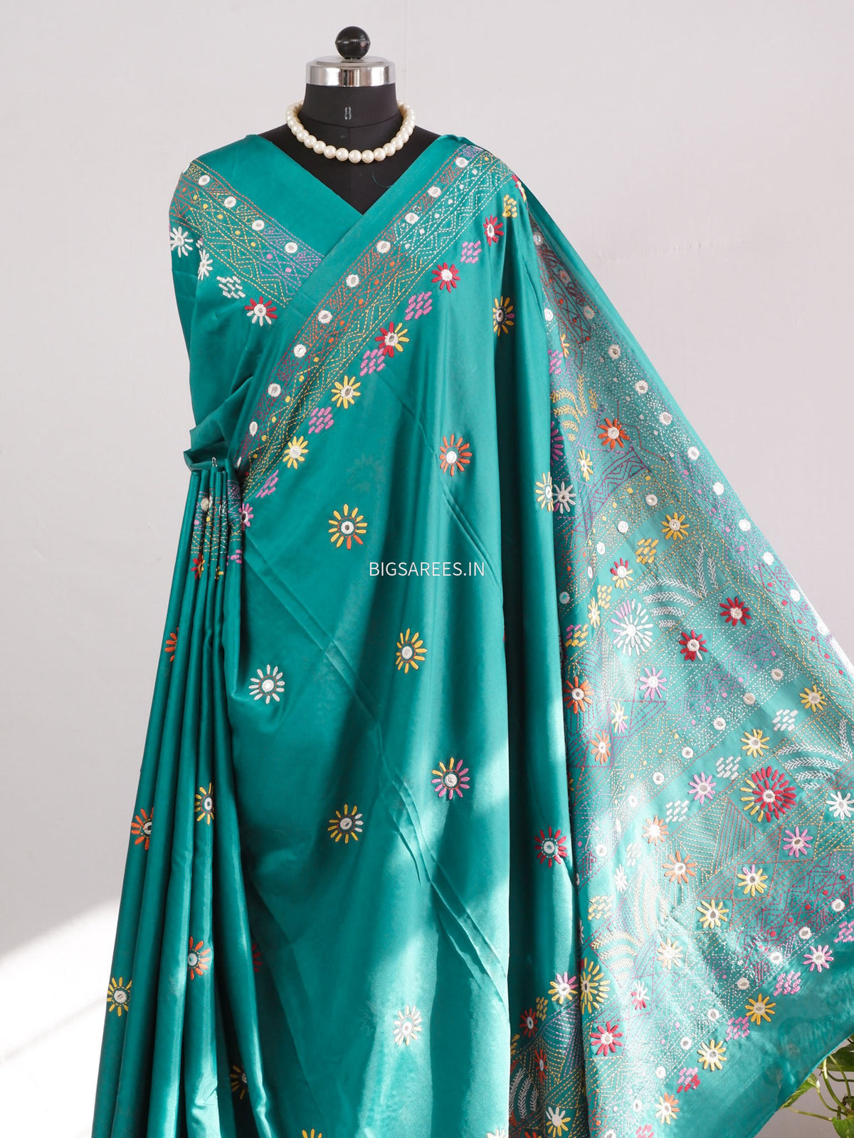 Lambani Hand-Embroidered Saree | Art Silk | Teal