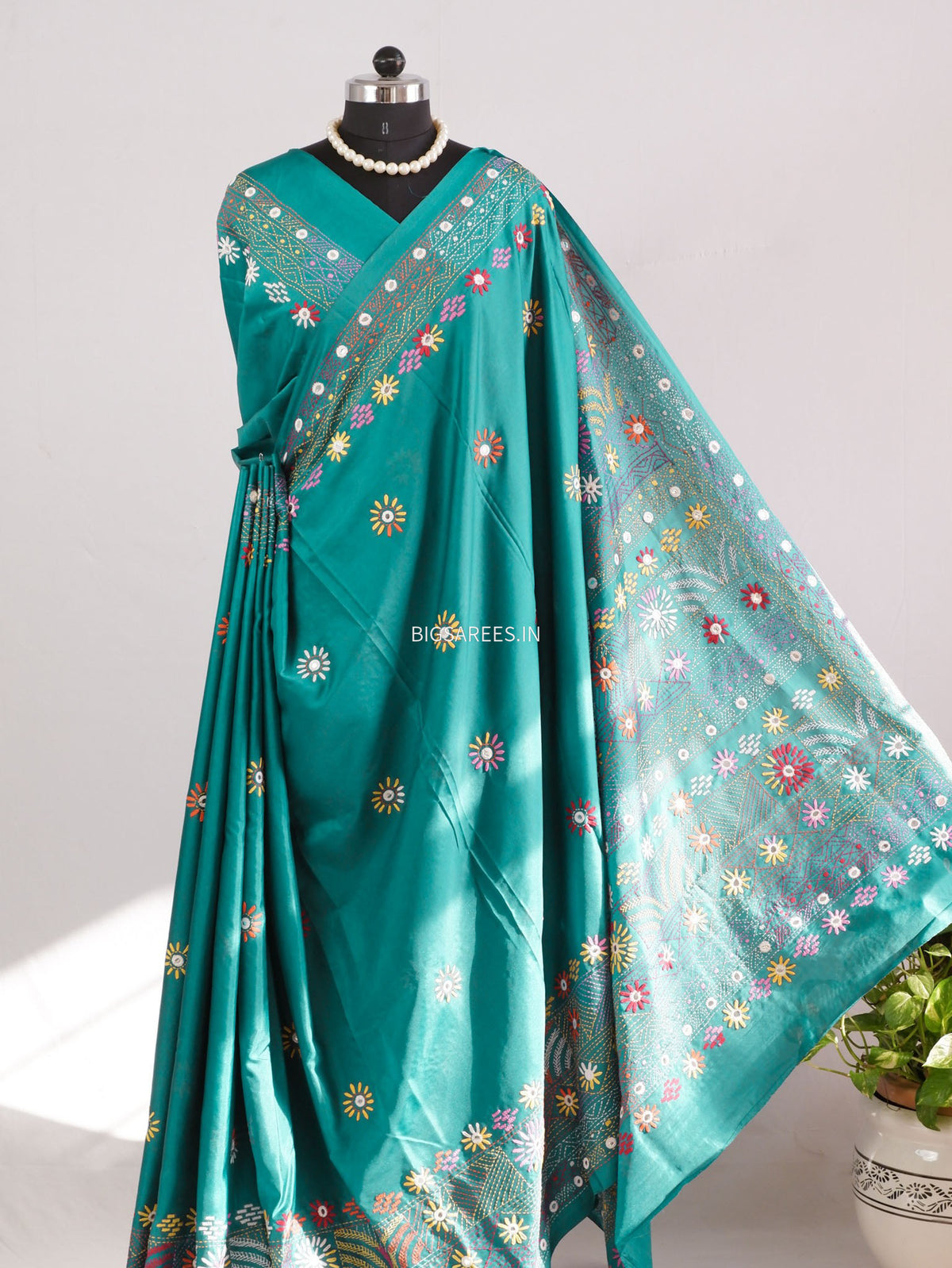 Lambani Hand-Embroidered Saree | Art Silk | Teal
