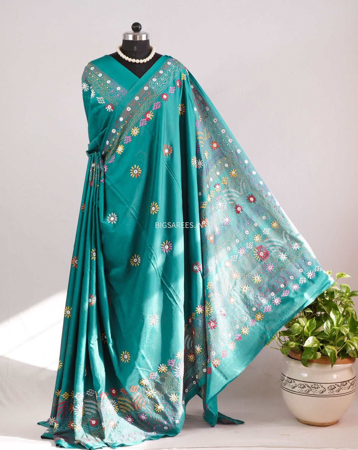 Lambani Hand-Embroidered Saree | Art Silk | Teal