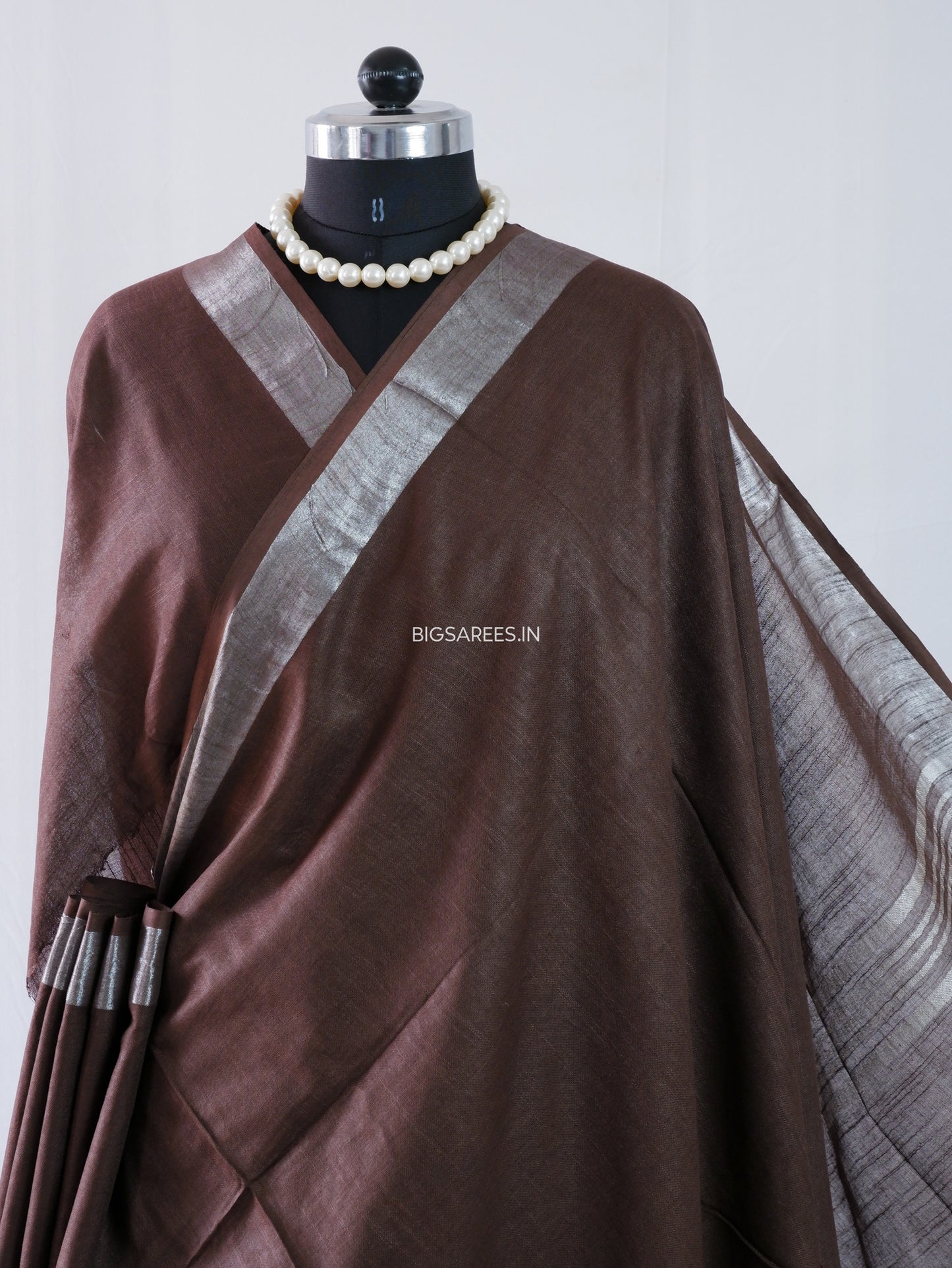 Cotton Linen Saree | Dark Chocolate Brown
