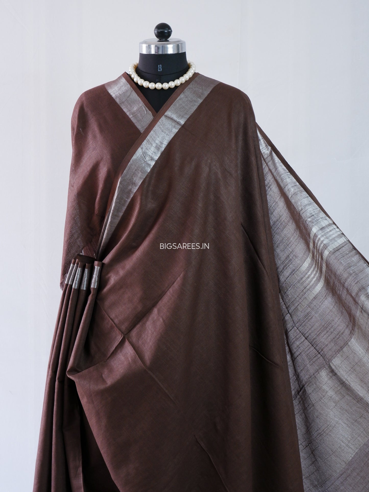 Cotton Linen Saree | Dark Chocolate Brown