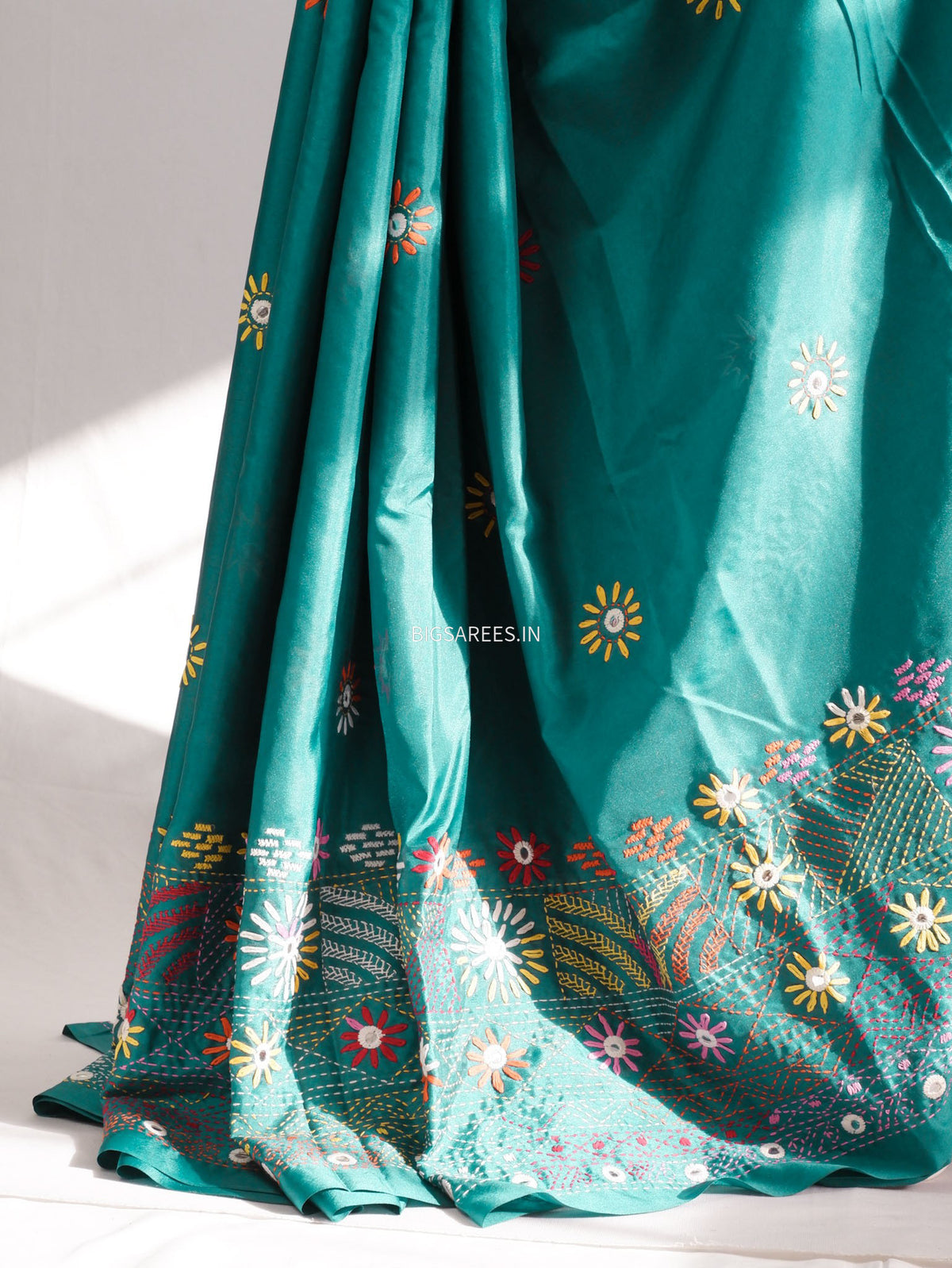 Lambani Hand-Embroidered Saree | Art Silk | Teal