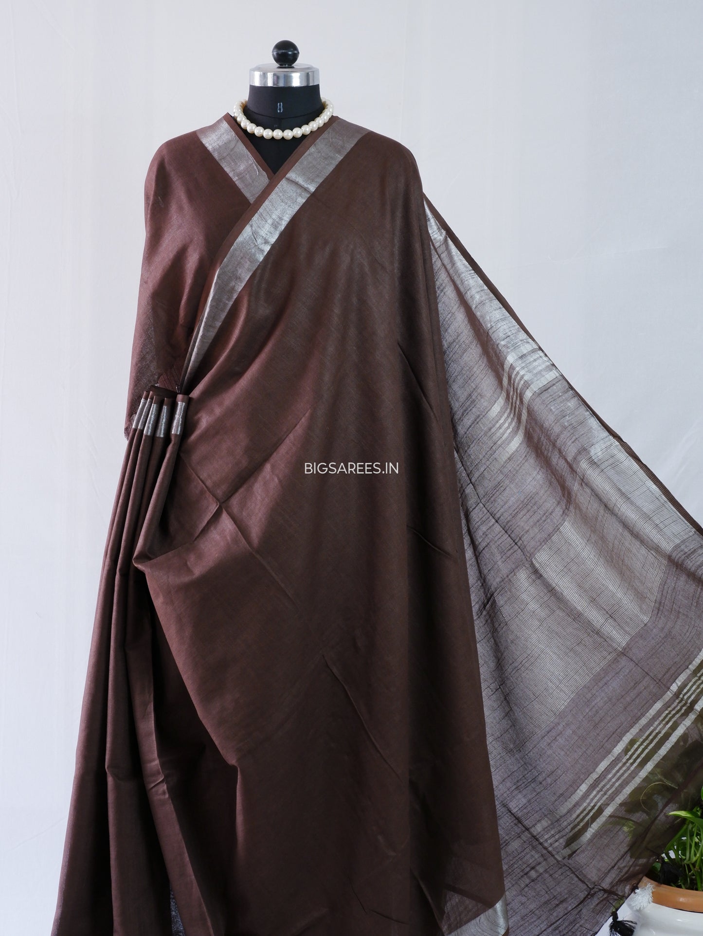 Cotton Linen Saree | Dark Chocolate Brown