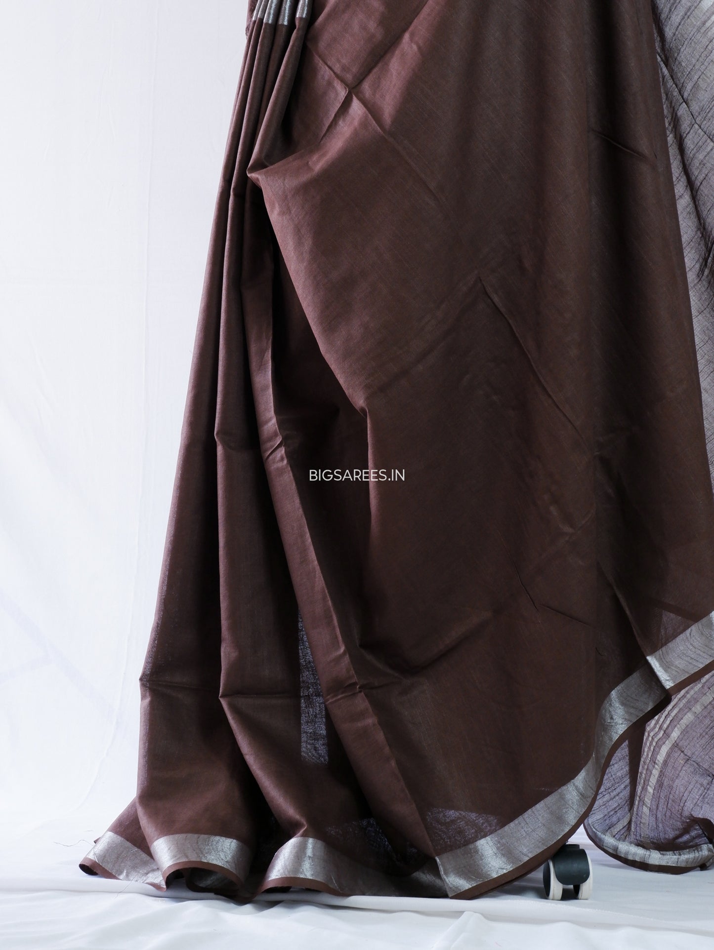 Cotton Linen Saree | Dark Chocolate Brown