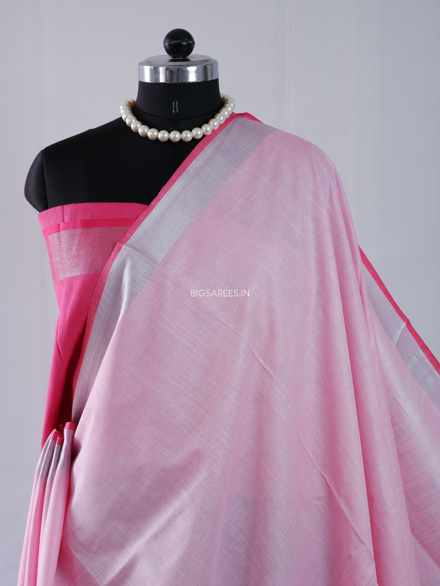 Cotton Linen Saree | Pink