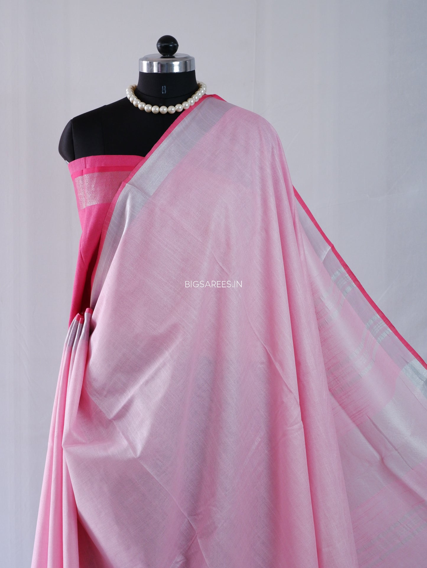 Cotton Linen Saree | Pink