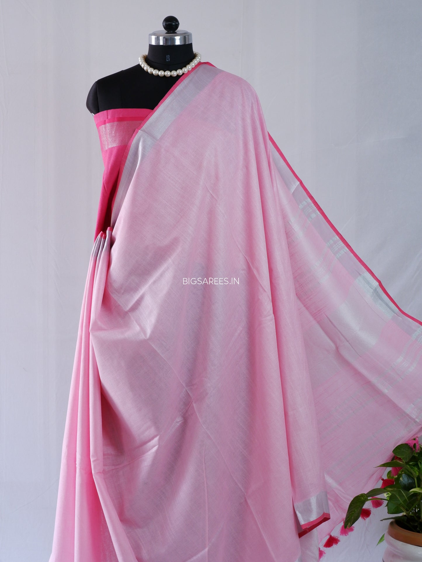 Cotton Linen Saree | Pink