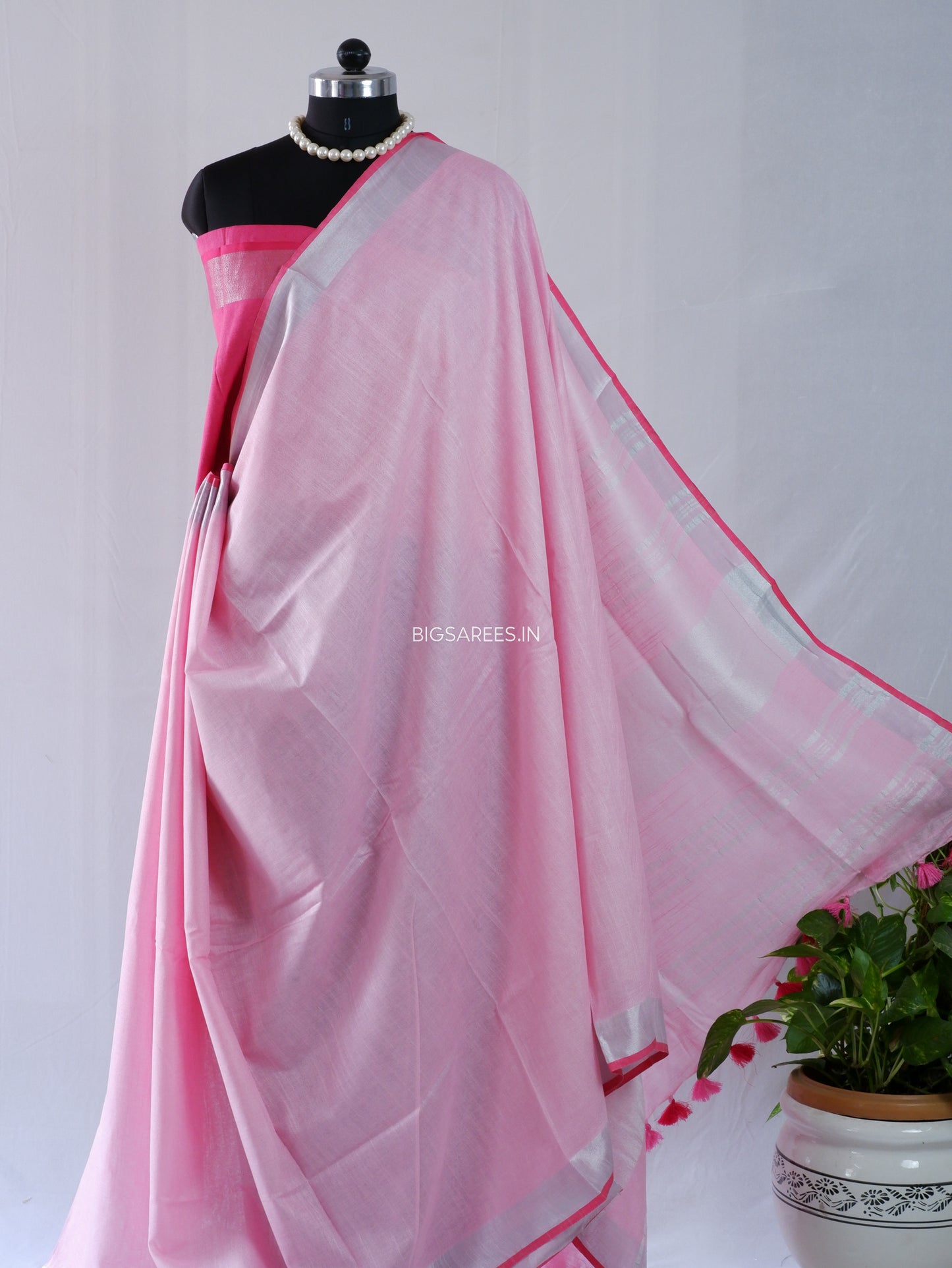 Cotton Linen Saree | Pink