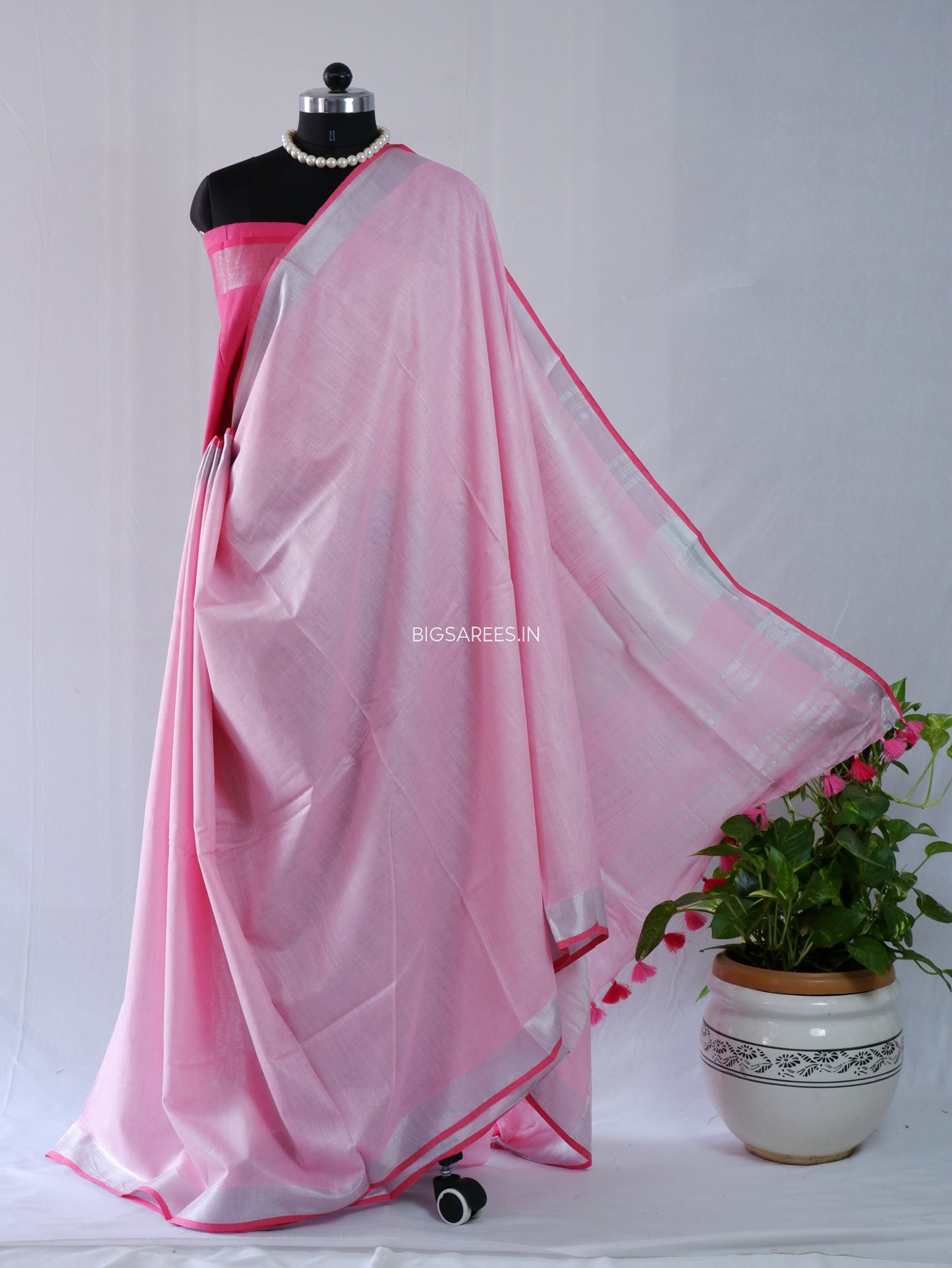 Cotton Linen Saree | Pink