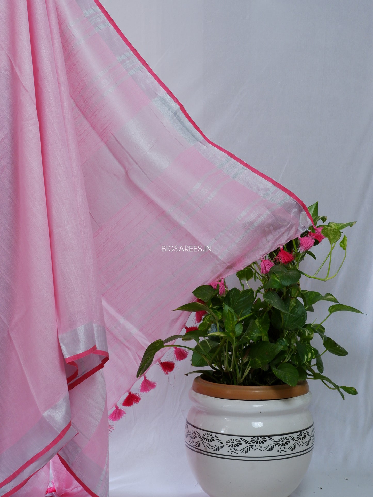 Cotton Linen Saree | Pink
