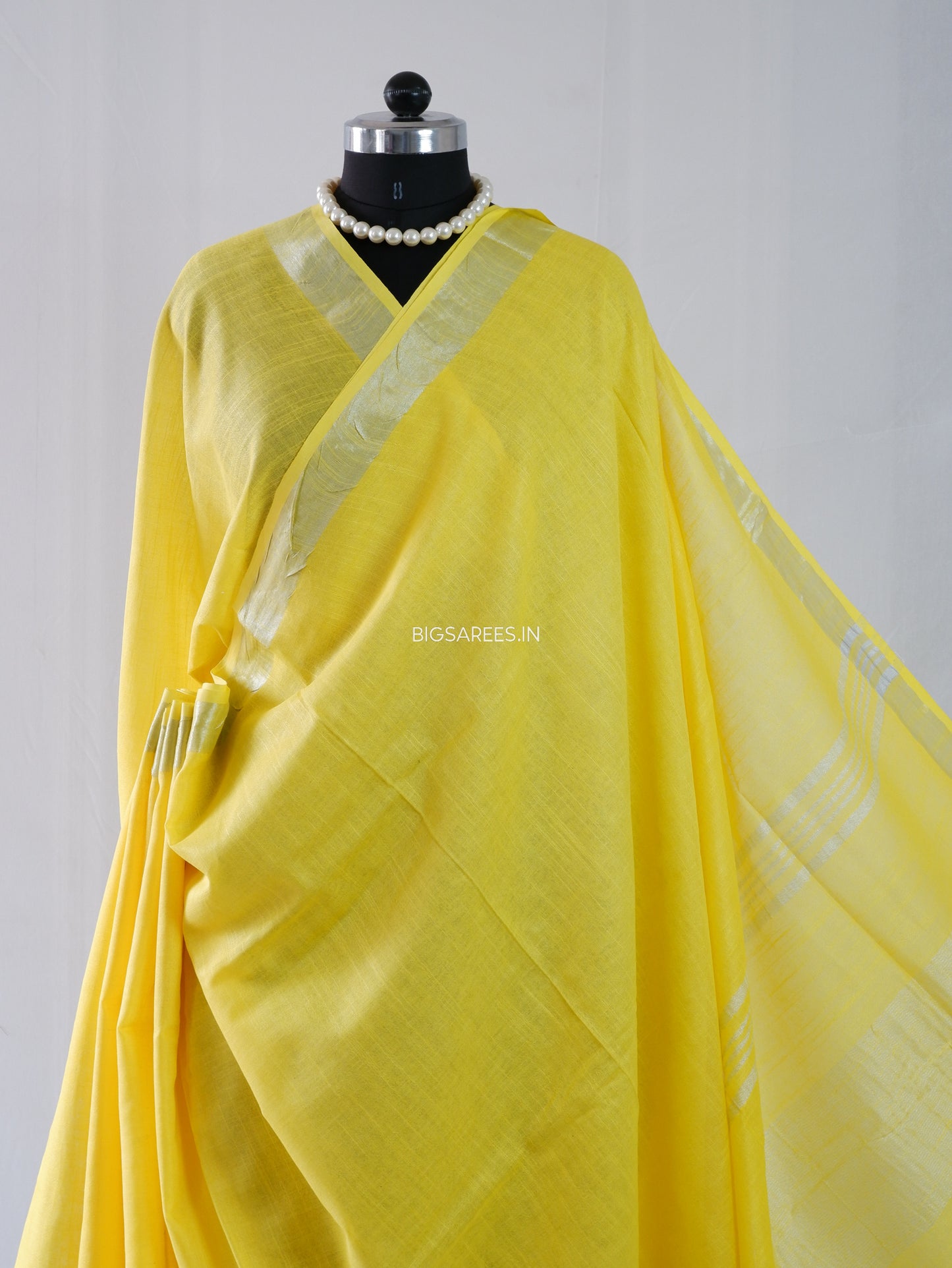 Cotton Linen Saree With Running Blouse | Yellow