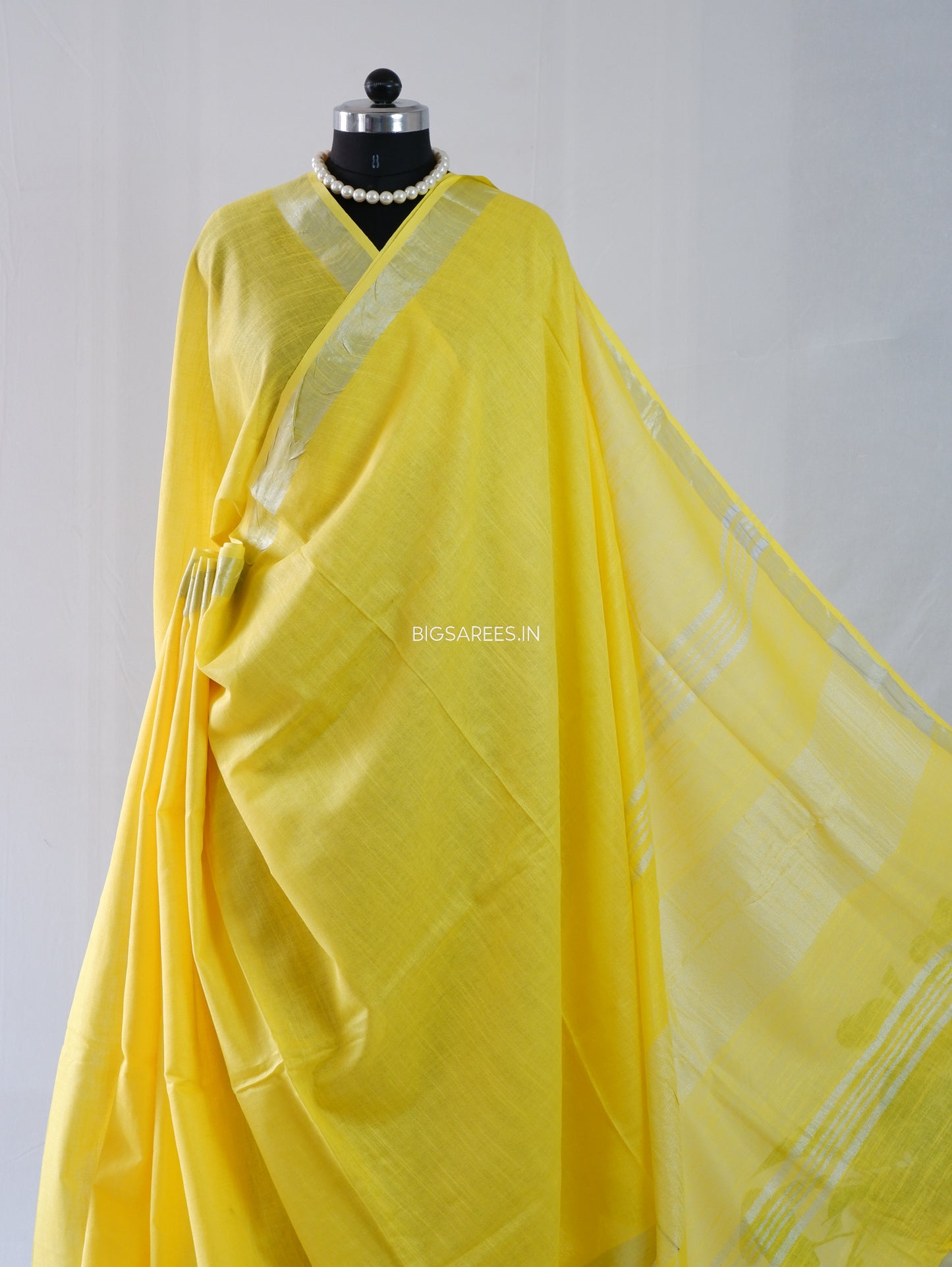 Cotton Linen Saree With Running Blouse | Yellow