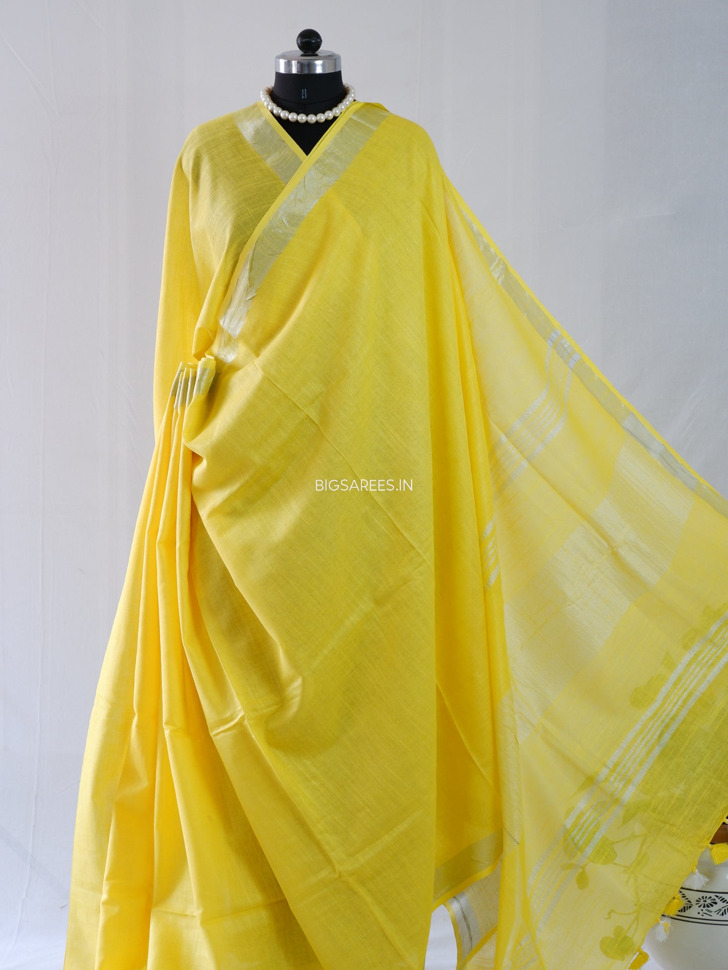 Cotton Linen Saree With Running Blouse | Yellow