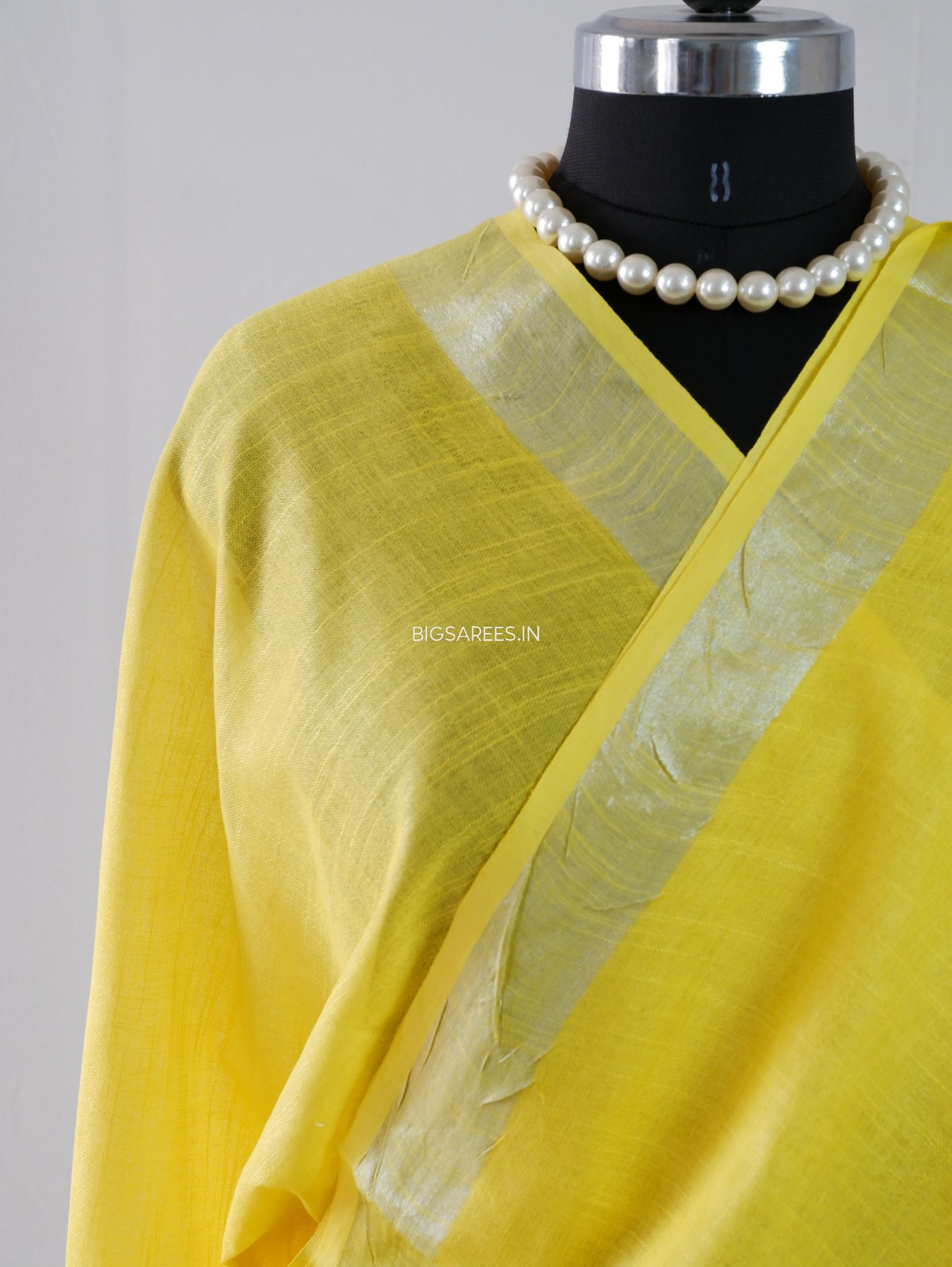 Cotton Linen Saree With Running Blouse | Yellow