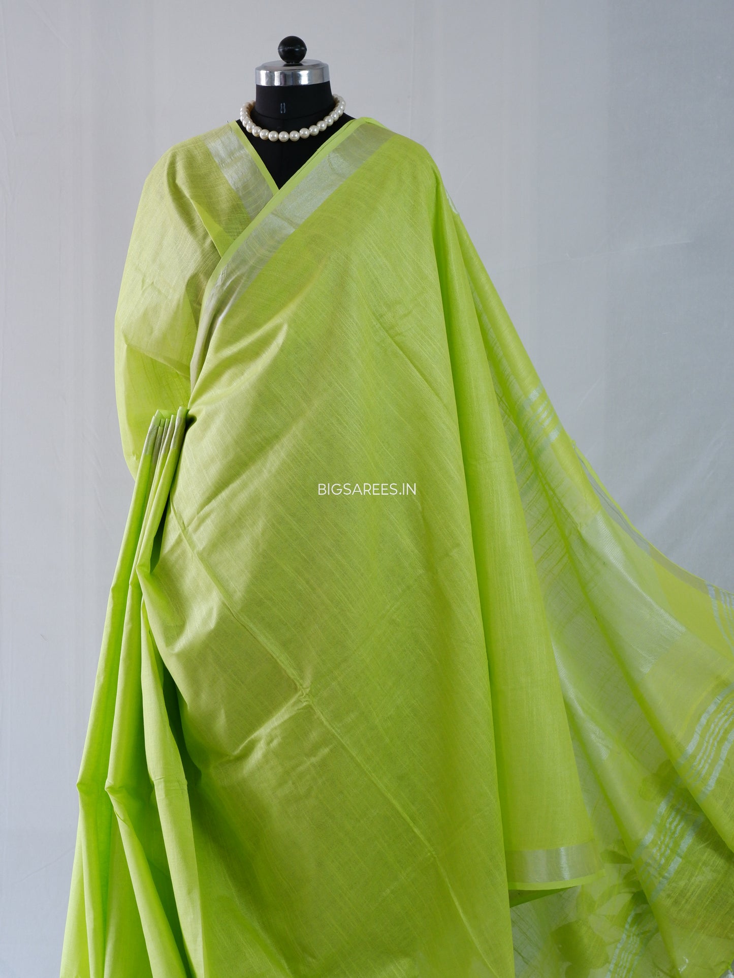 Cotton Linen Saree | Light Green