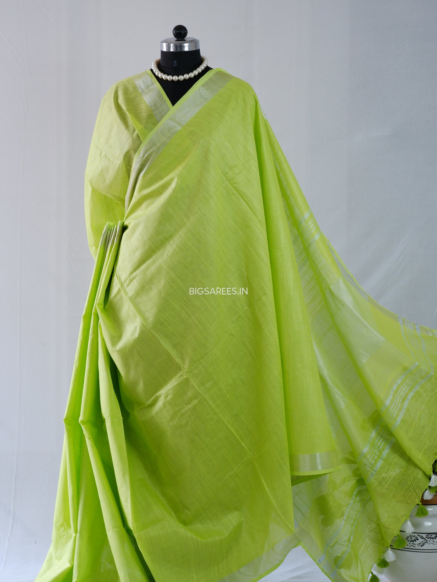 Cotton Linen Saree | Light Green