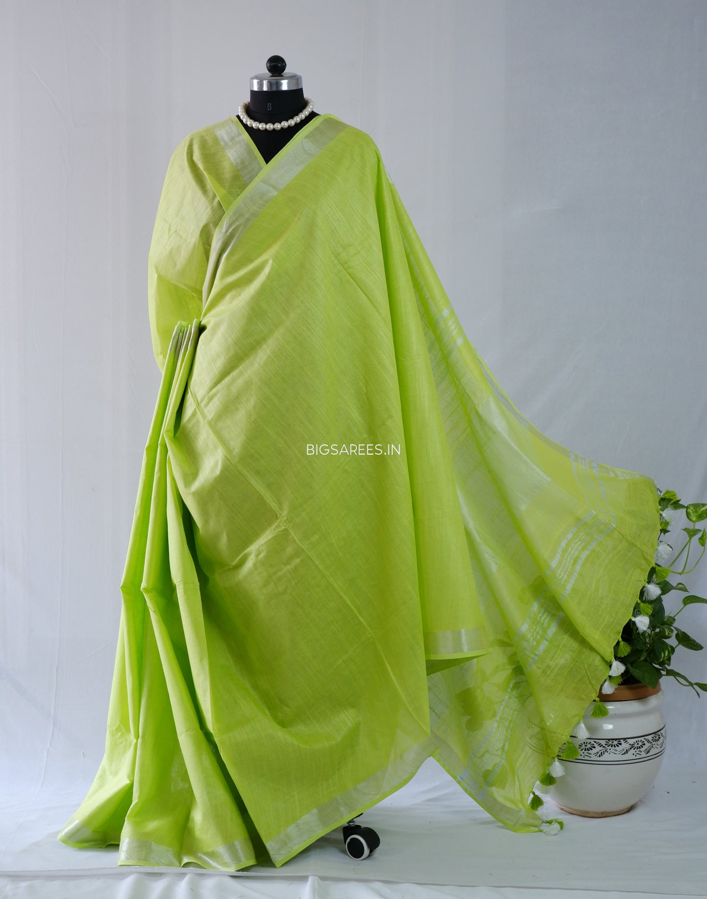 Cotton Linen Saree | Light Green
