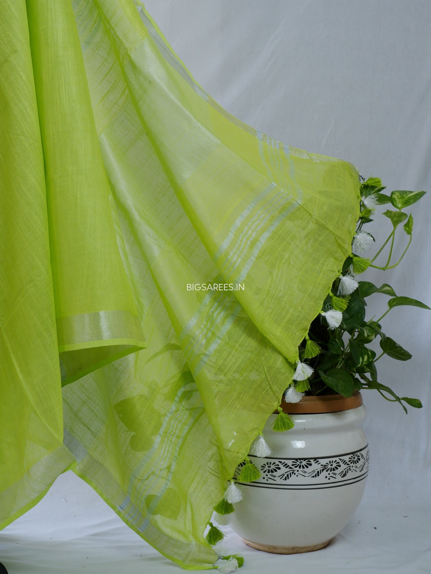 Cotton Linen Saree | Light Green