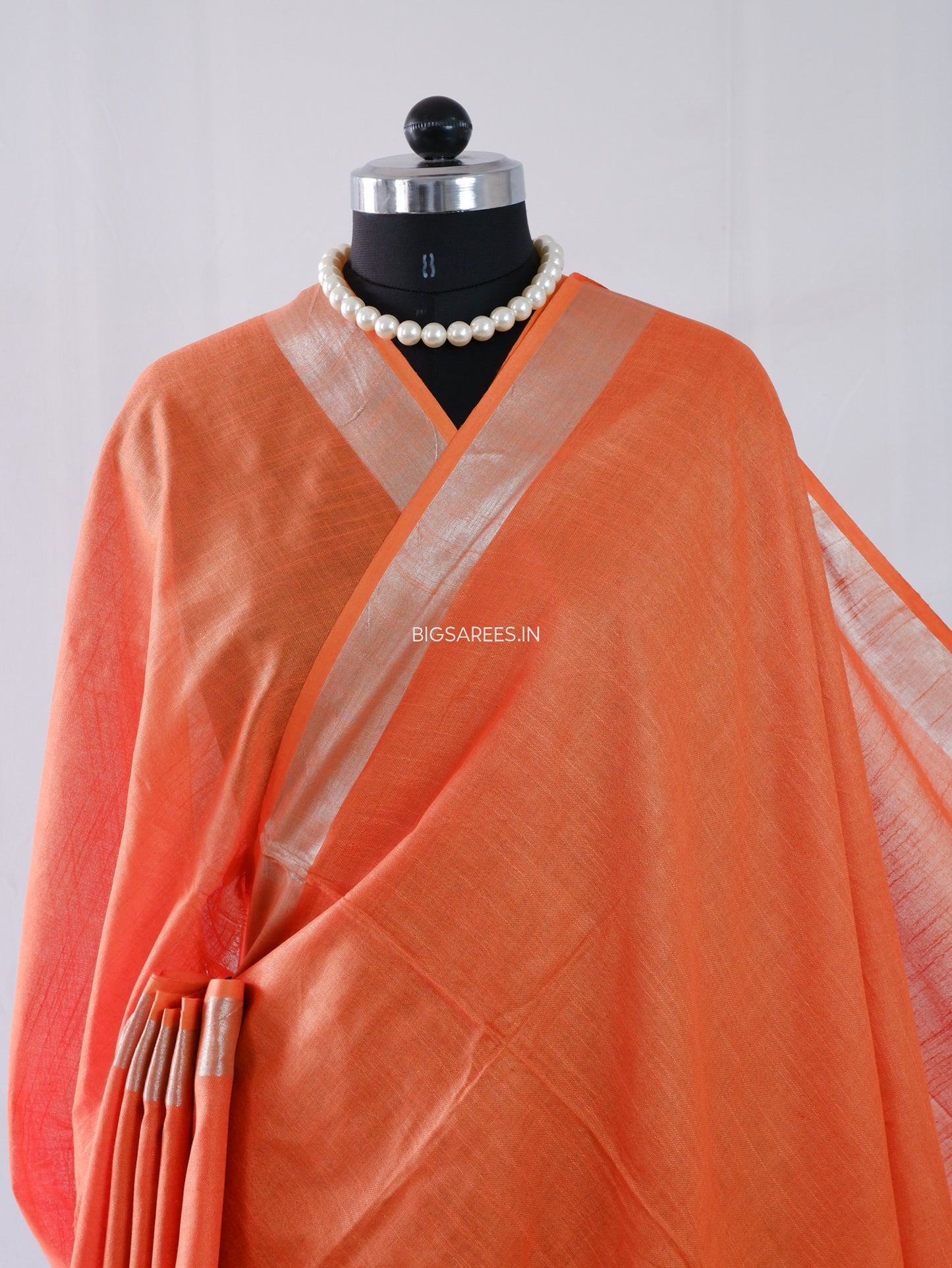 Cotton Linen Saree | Orange