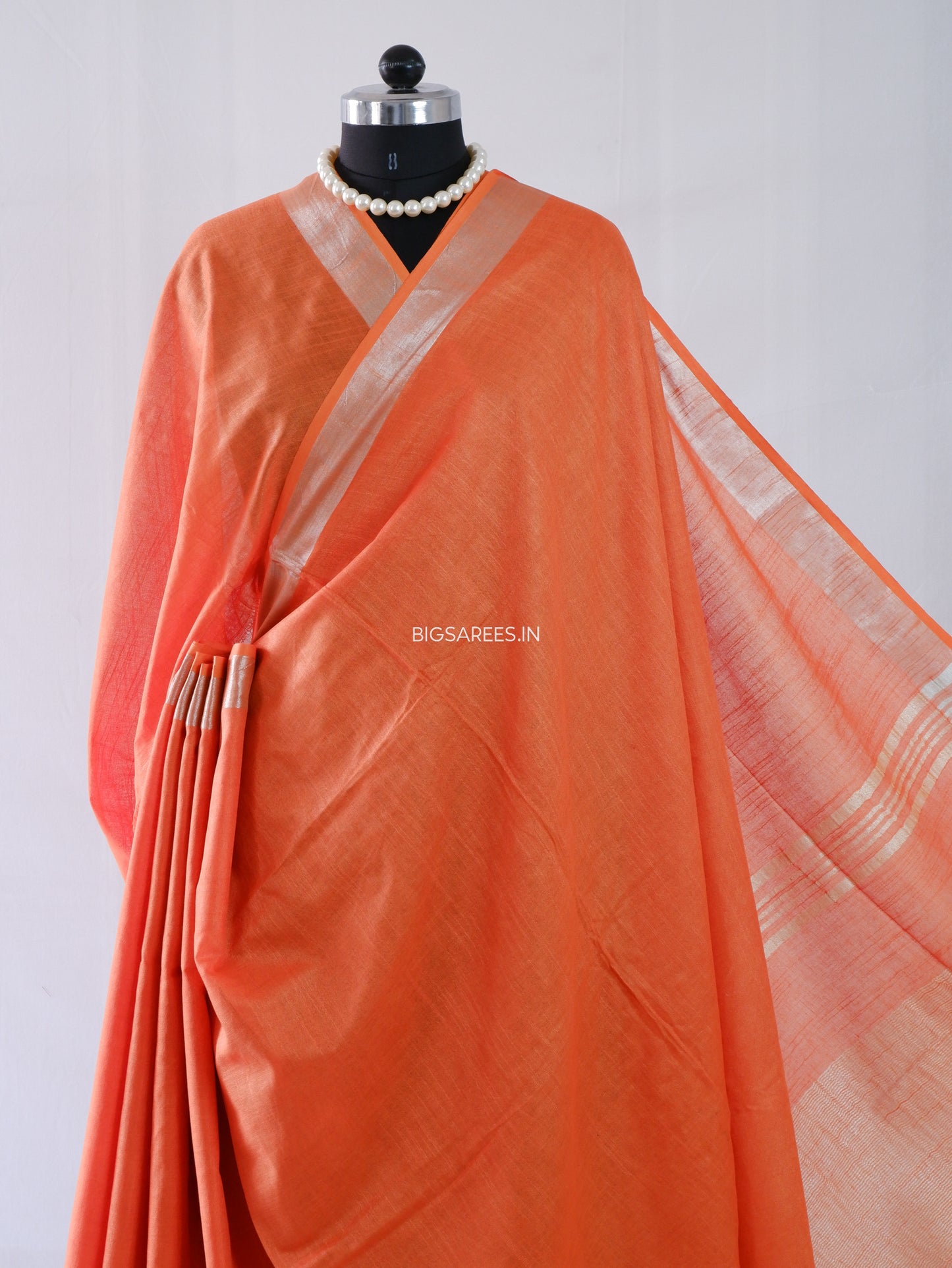 Cotton Linen Saree | Orange