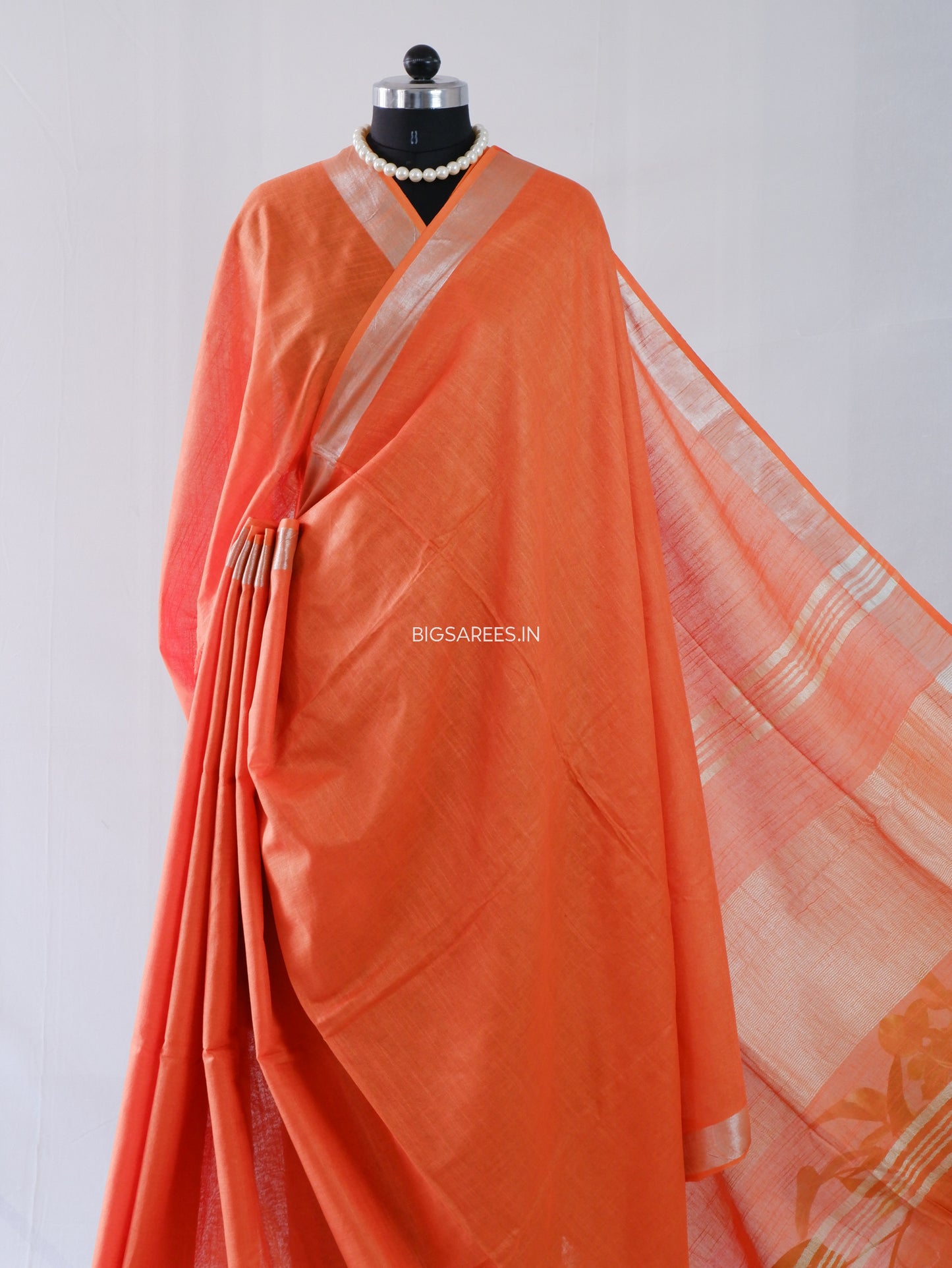 Cotton Linen Saree | Orange