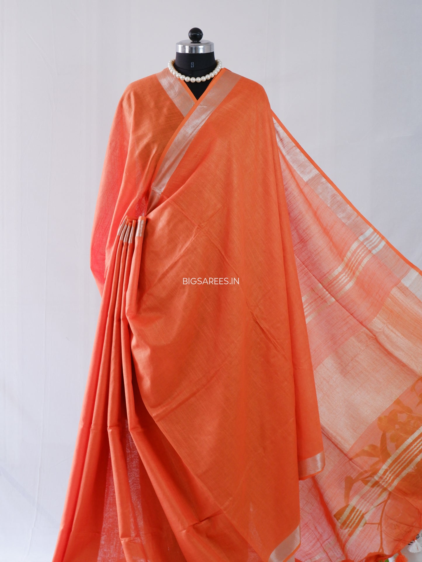 Cotton Linen Saree | Orange