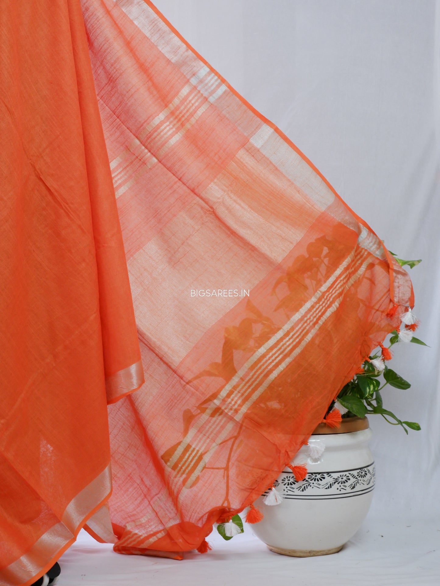 Cotton Linen Saree | Orange
