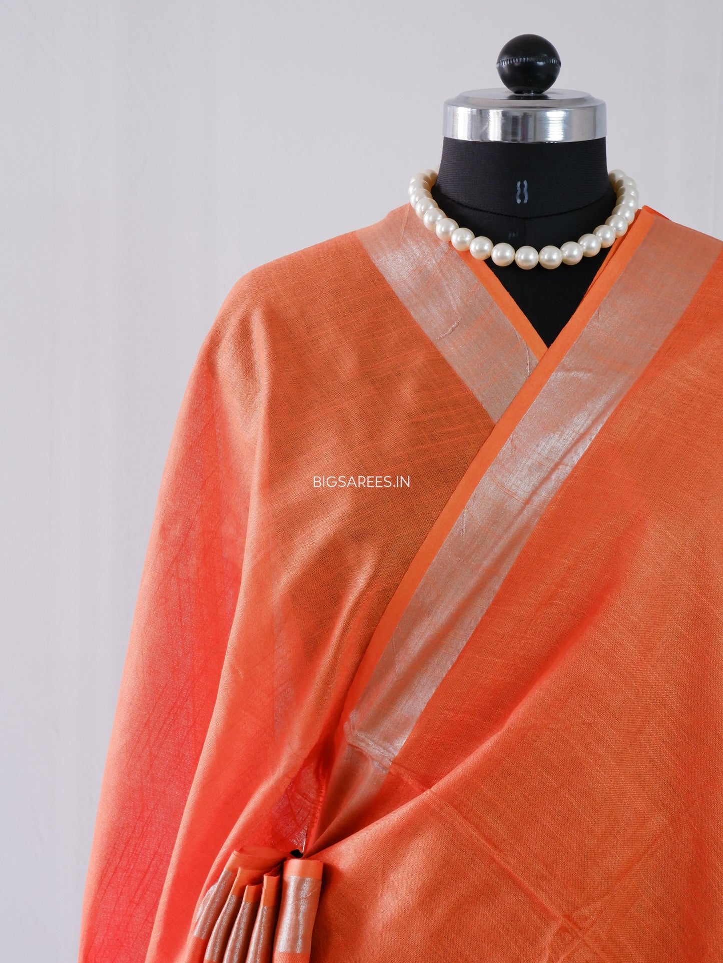Cotton Linen Saree | Orange