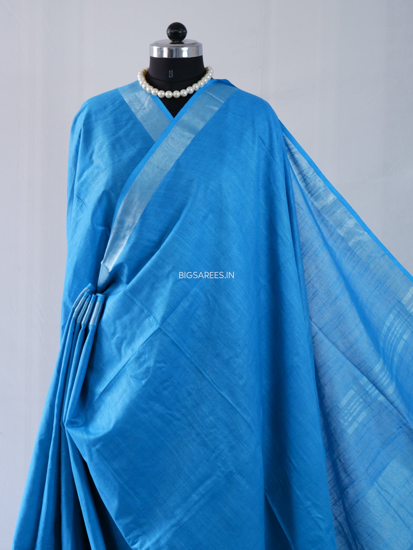Cotton Linen Saree | Blue