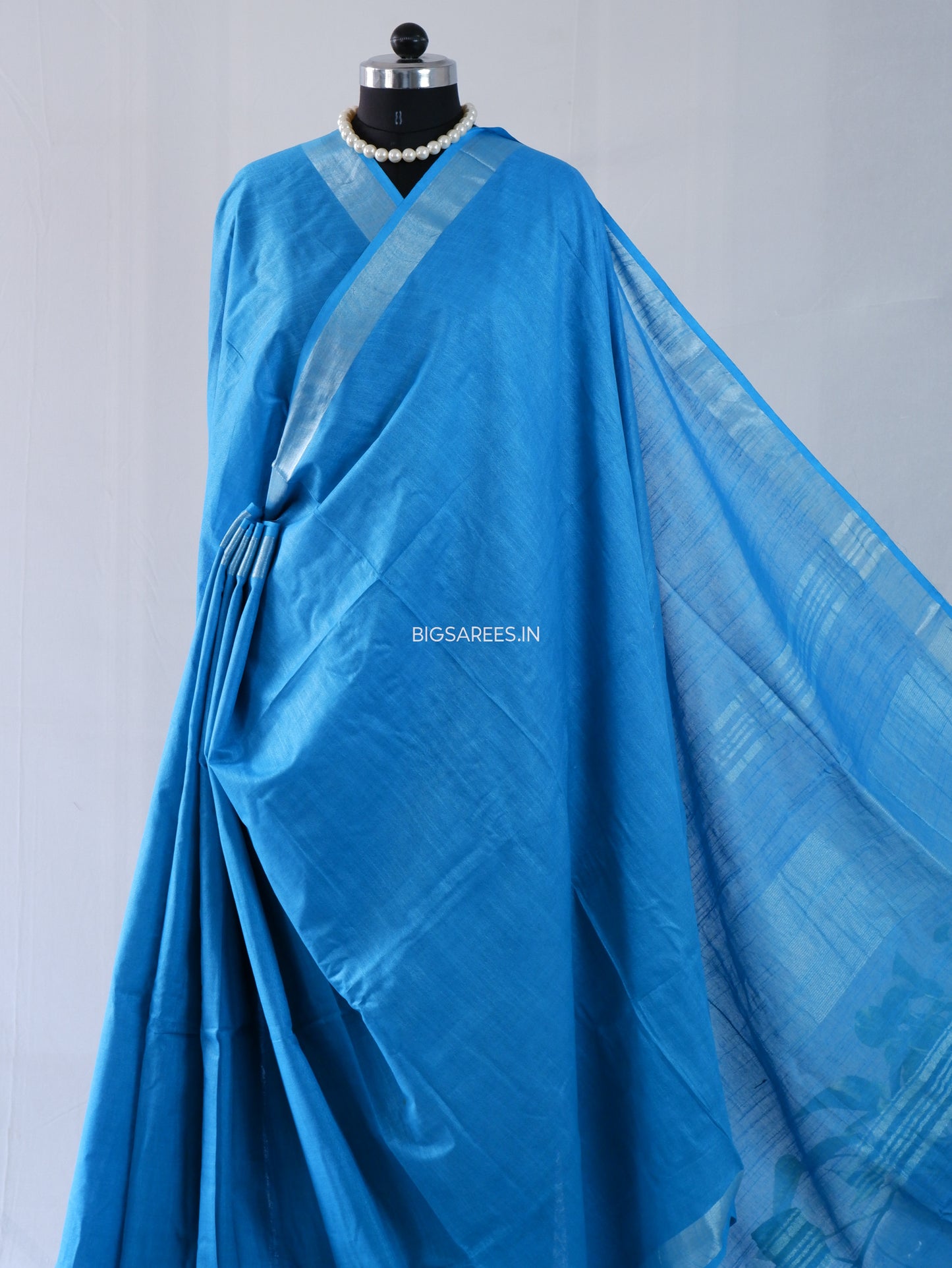 Cotton Linen Saree | Blue