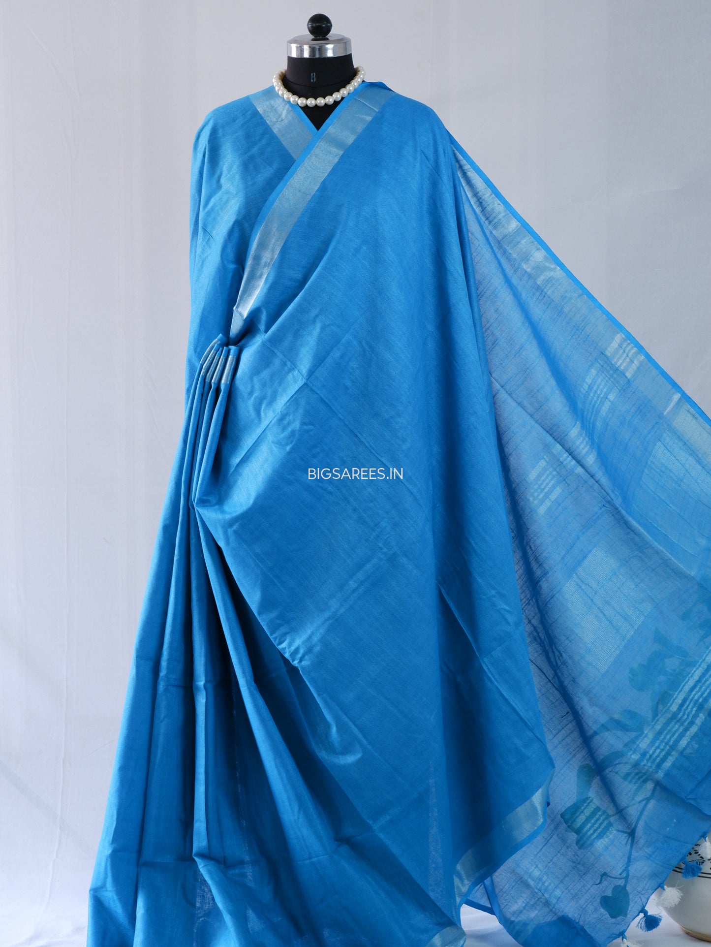 Cotton Linen Saree | Blue
