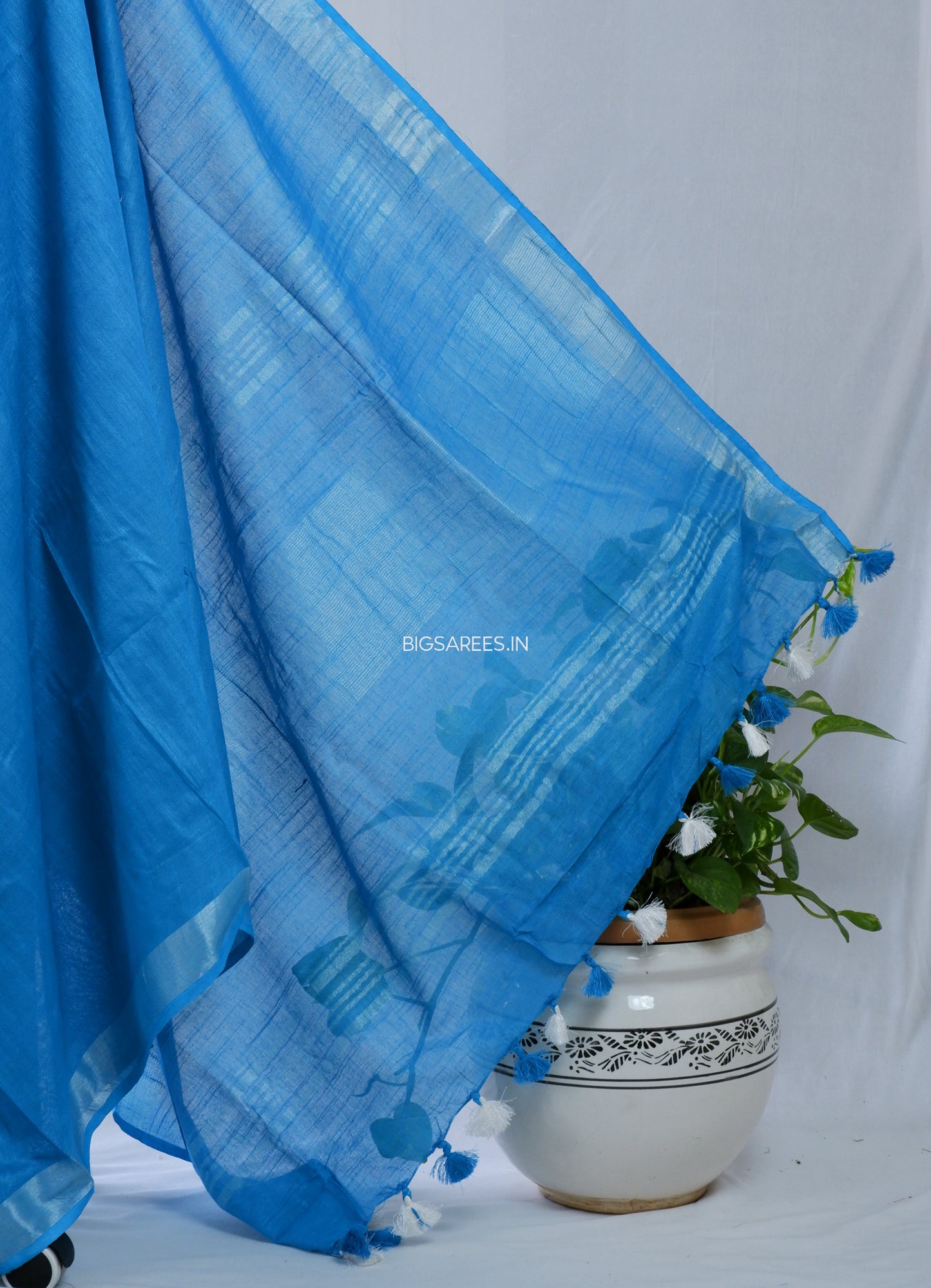 Cotton Linen Saree | Blue