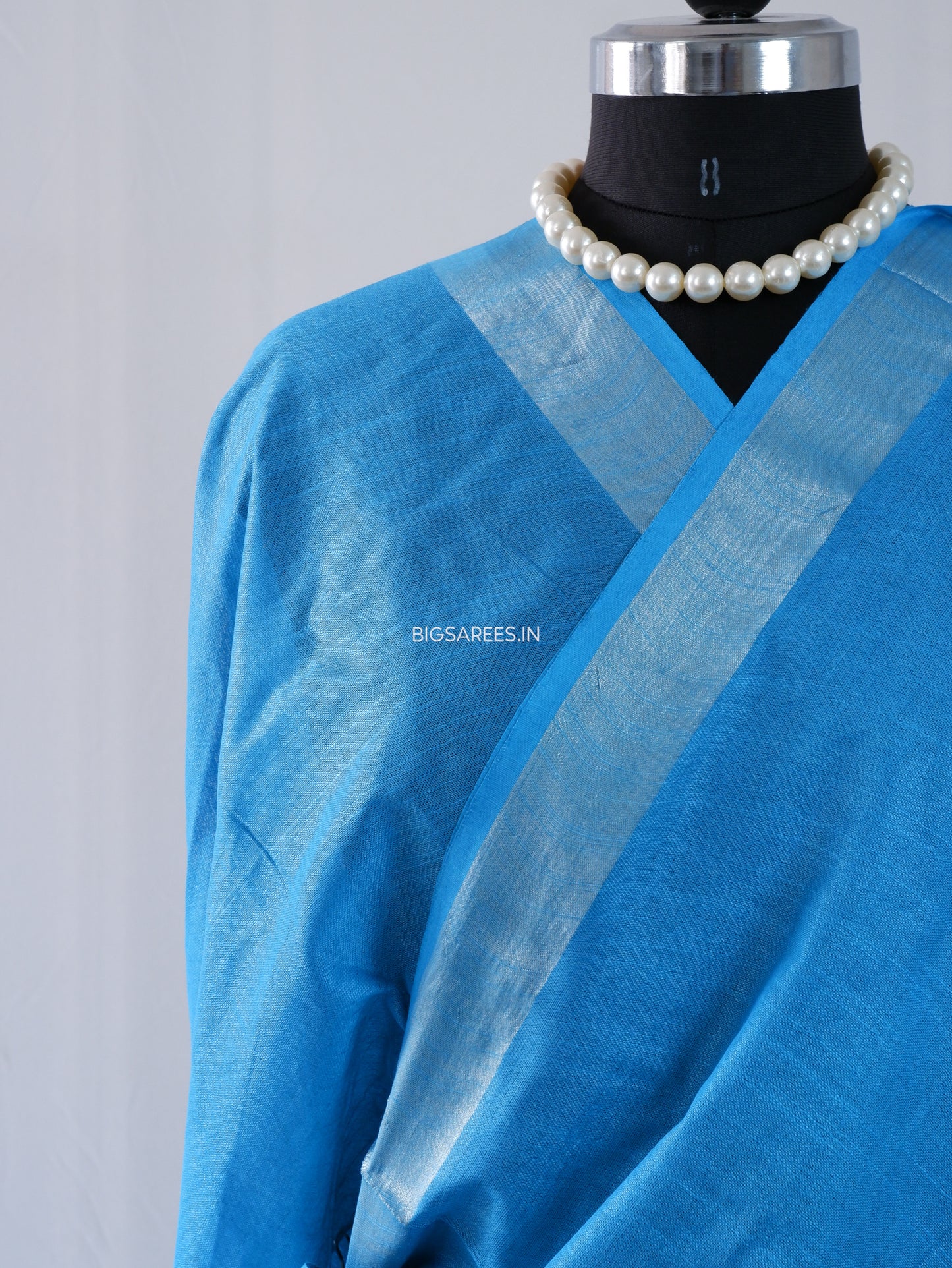 Cotton Linen Saree | Blue