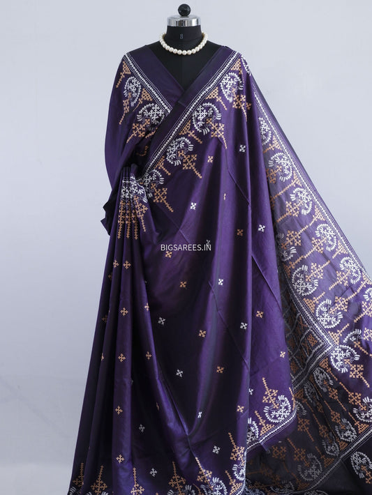 Kutchi/Gujarati Stitch Hand Embroidered Saree | Art Silk | Purple