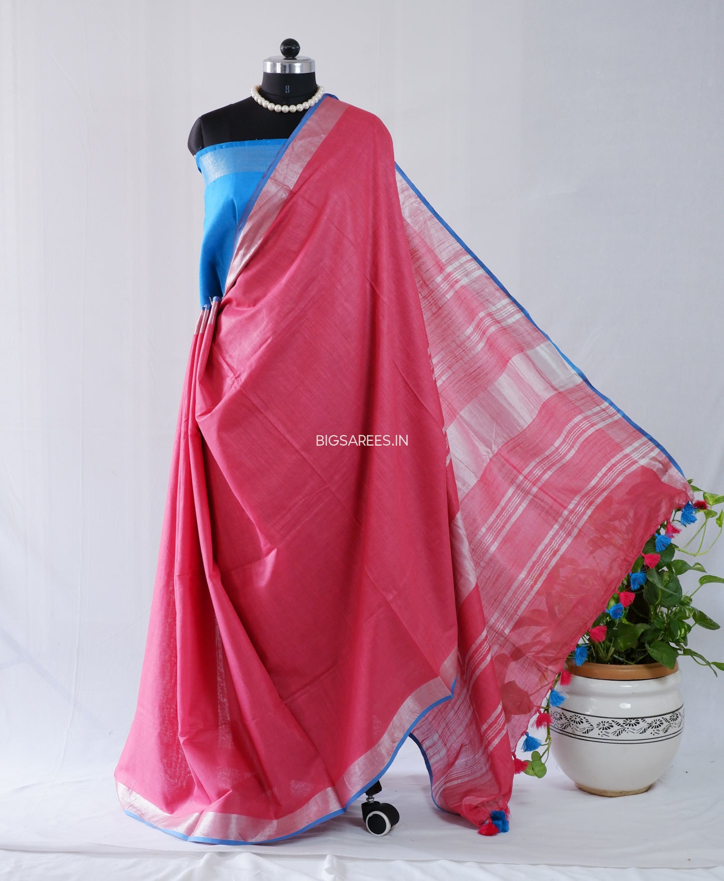 Cotton Linen Saree | Muted Pink