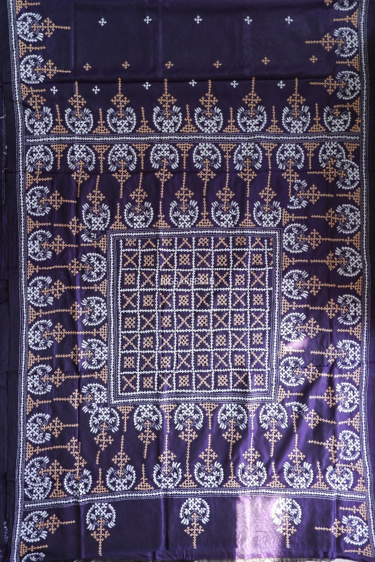 Kutchi/Gujarati Stitch Hand Embroidered Saree | Art Silk | Purple