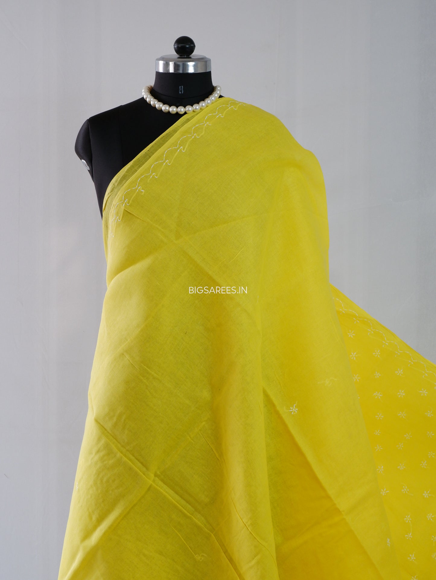 Chikankari Hand-Embroidered Saree | Cotton | Yellow