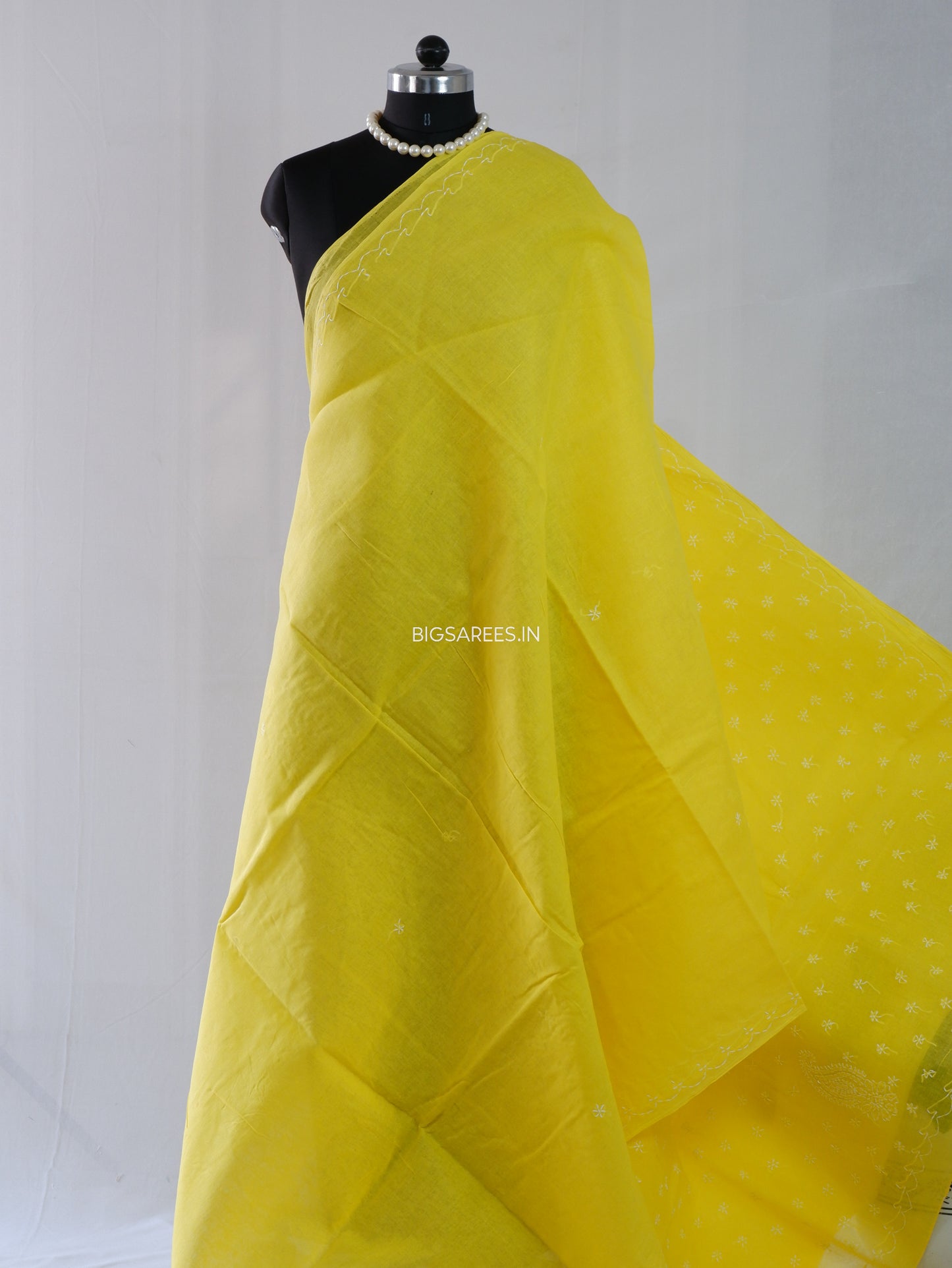 Chikankari Hand-Embroidered Saree | Cotton | Yellow
