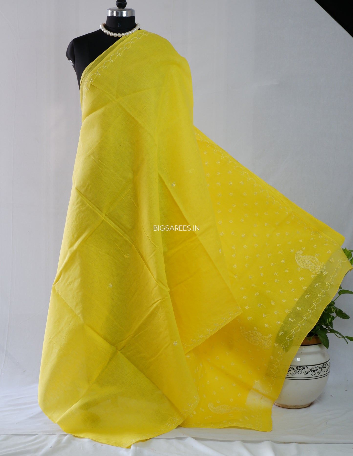 Chikankari Hand-Embroidered Saree | Cotton | Yellow