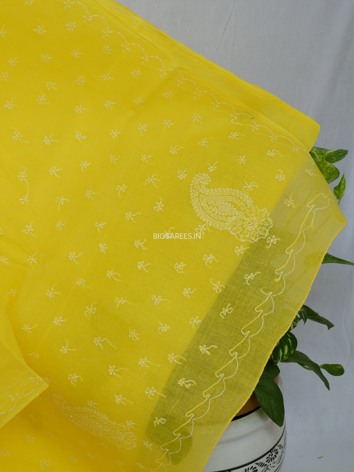 Chikankari Hand-Embroidered Saree | Cotton | Yellow